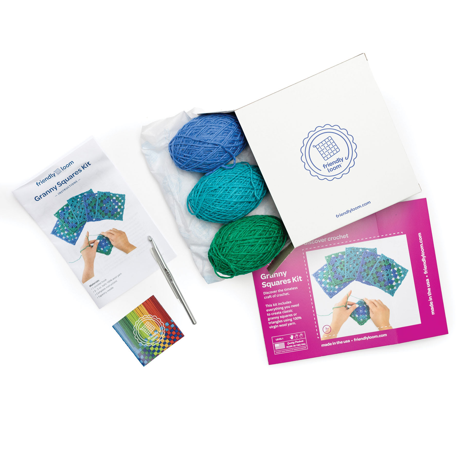Friendly Loom Explore Crochet Granny Square Kit - Ocean contents