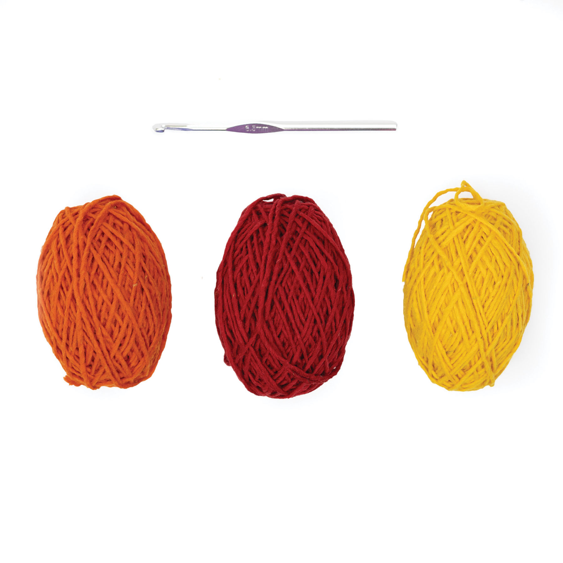Friendly Loom Explore Crochet Granny Square Kit - Sunset showing included crochet hook and yarn