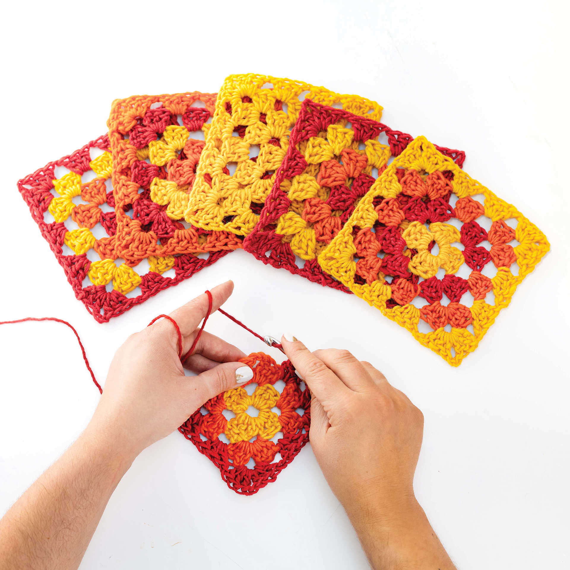 Friendly Loom Explore Crochet Granny Square Kit - Sunset showing completed granny squares