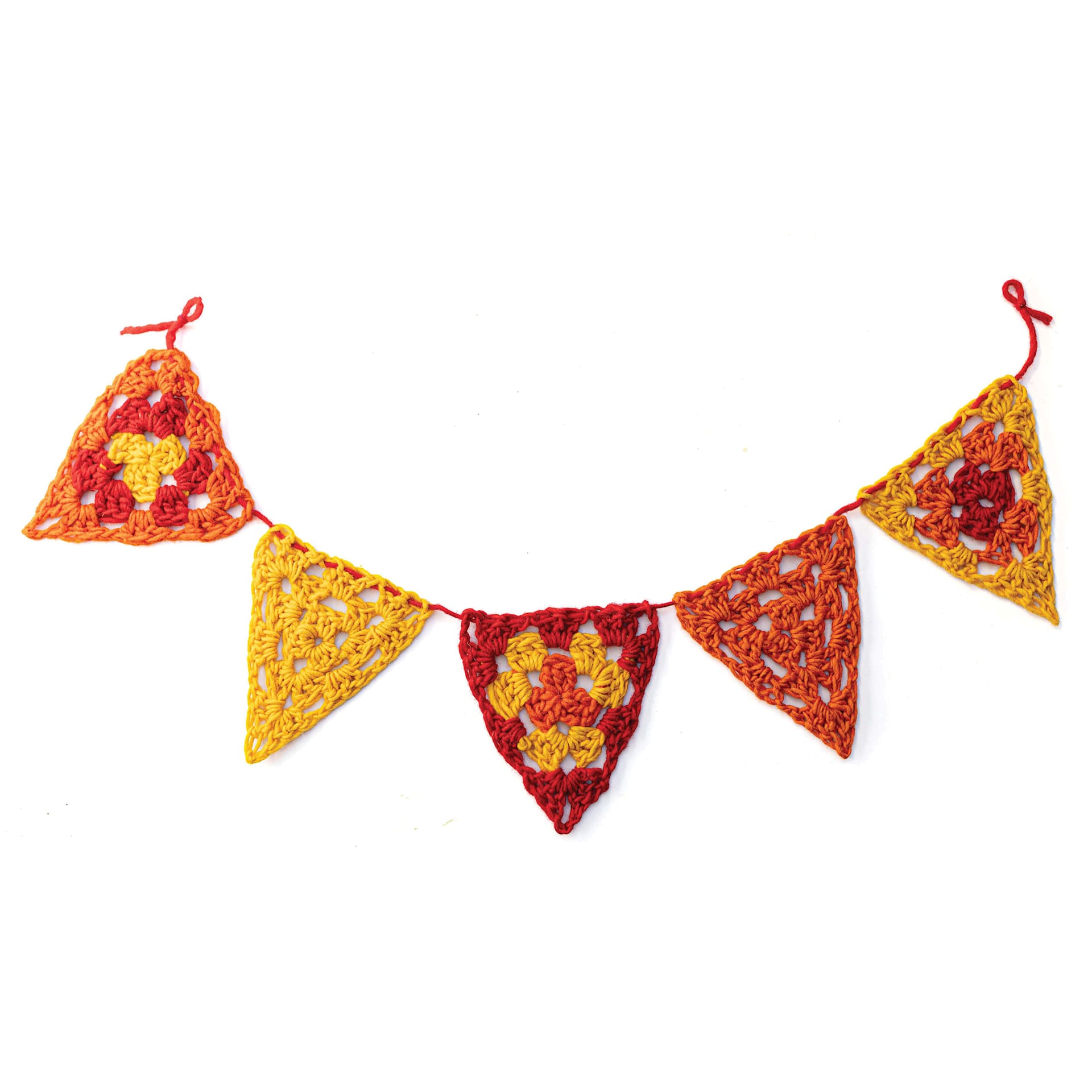 Friendly Loom Explore Crochet Granny Square Kit - Sunset shoiwng completed triangle bunting project