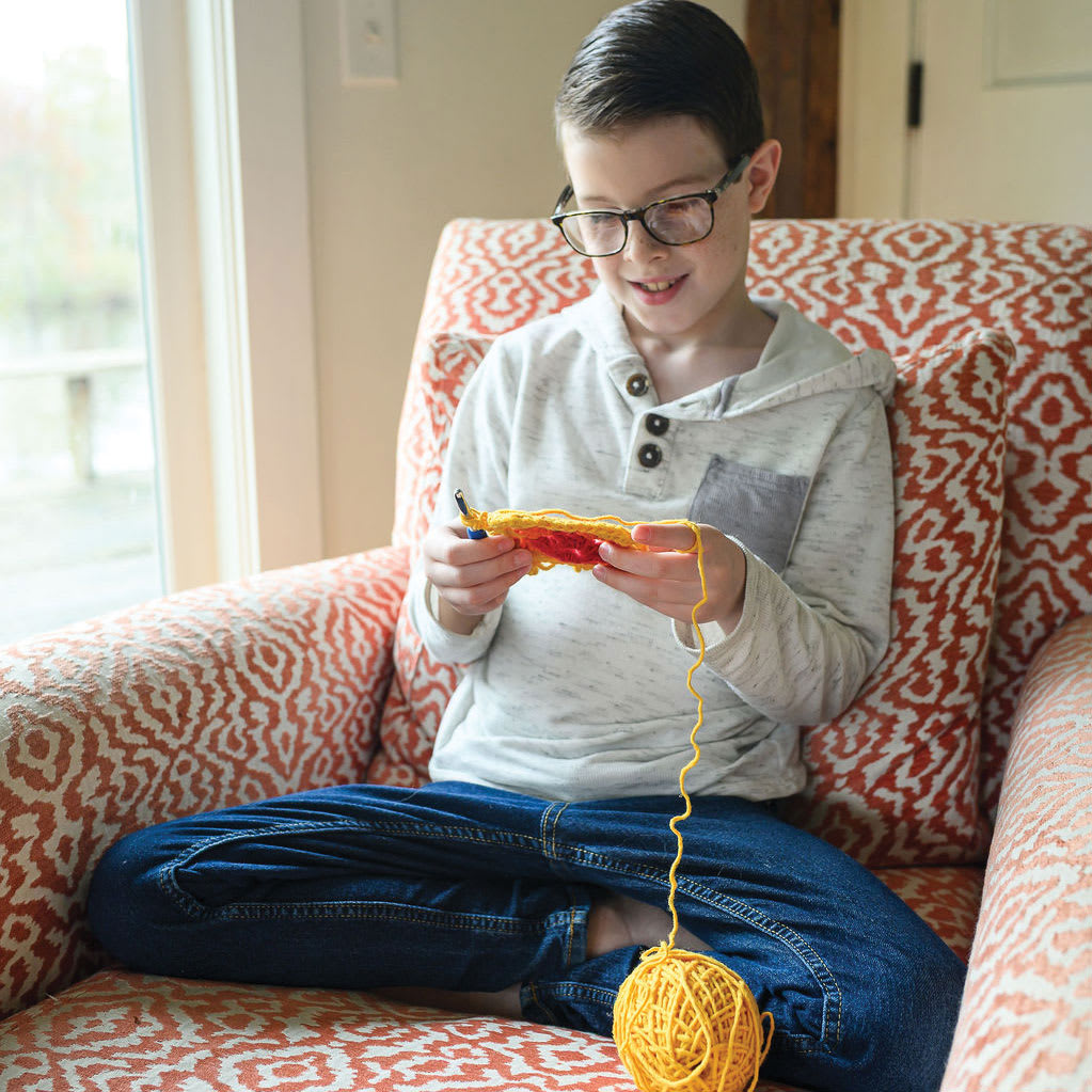 Friendly Loom Explore Crochet Granny Square Kit - Sunset showing project being worked on