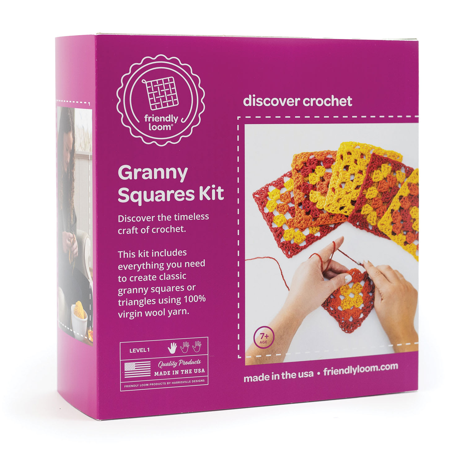 Friendly Loom Explore Crochet Granny Square Kit - Sunset front of packaging