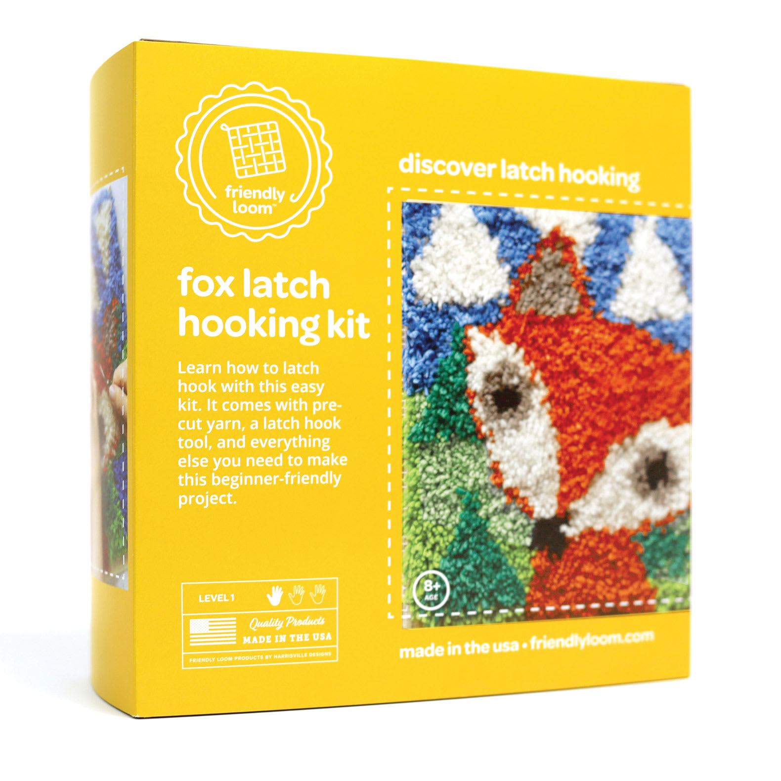 Friendly Loom Discover Latch Hooking Kit - Fox packaging