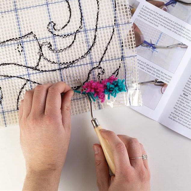 Friendly Loom Discover Latch Hooking Kit - Unicorn in progress project 
