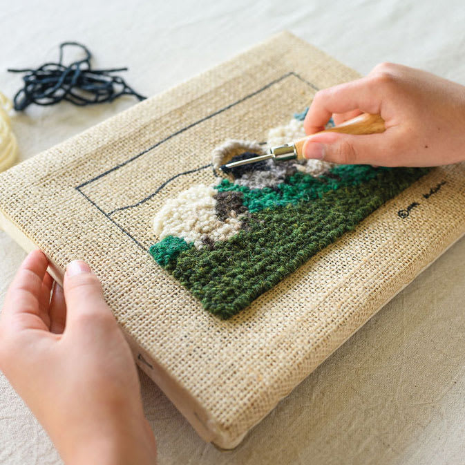 Friendly Loom Discover Rug Hooking Kit - Sheep, 5" x 7" close up of project