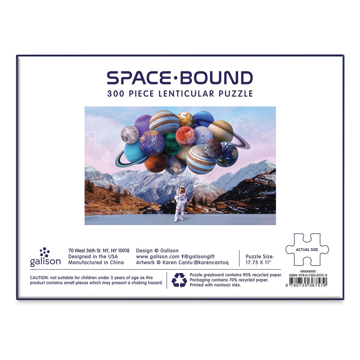 Galison Space Bound 300 Piece Lenticular Puzzle, Back Of Box