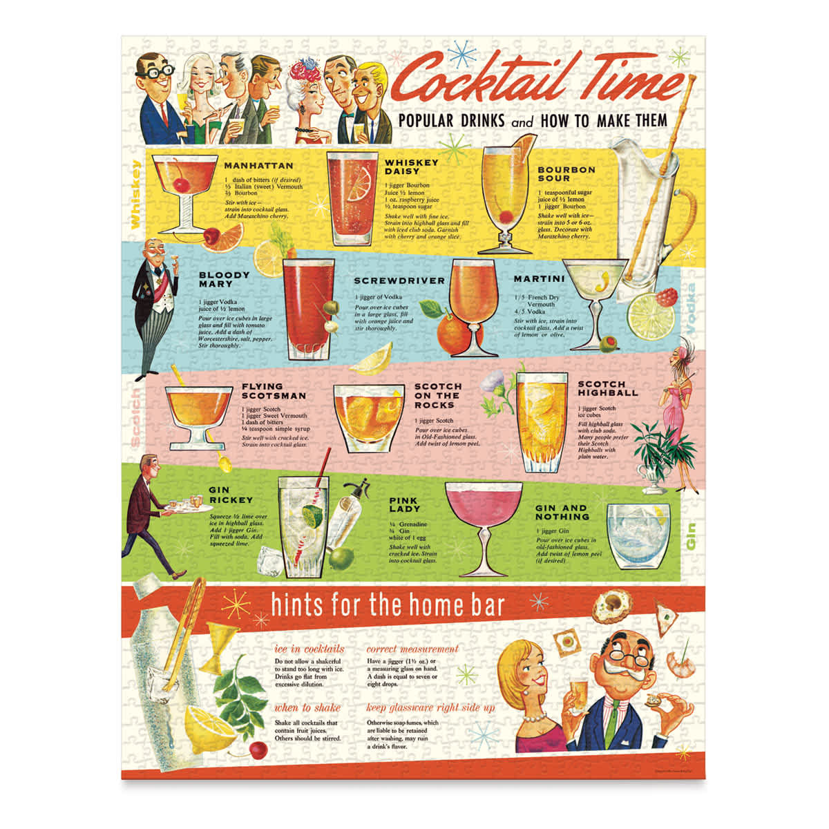 Cavallini Vintage Cocktails 1,000 Piece Puzzle (Completed puzzle)