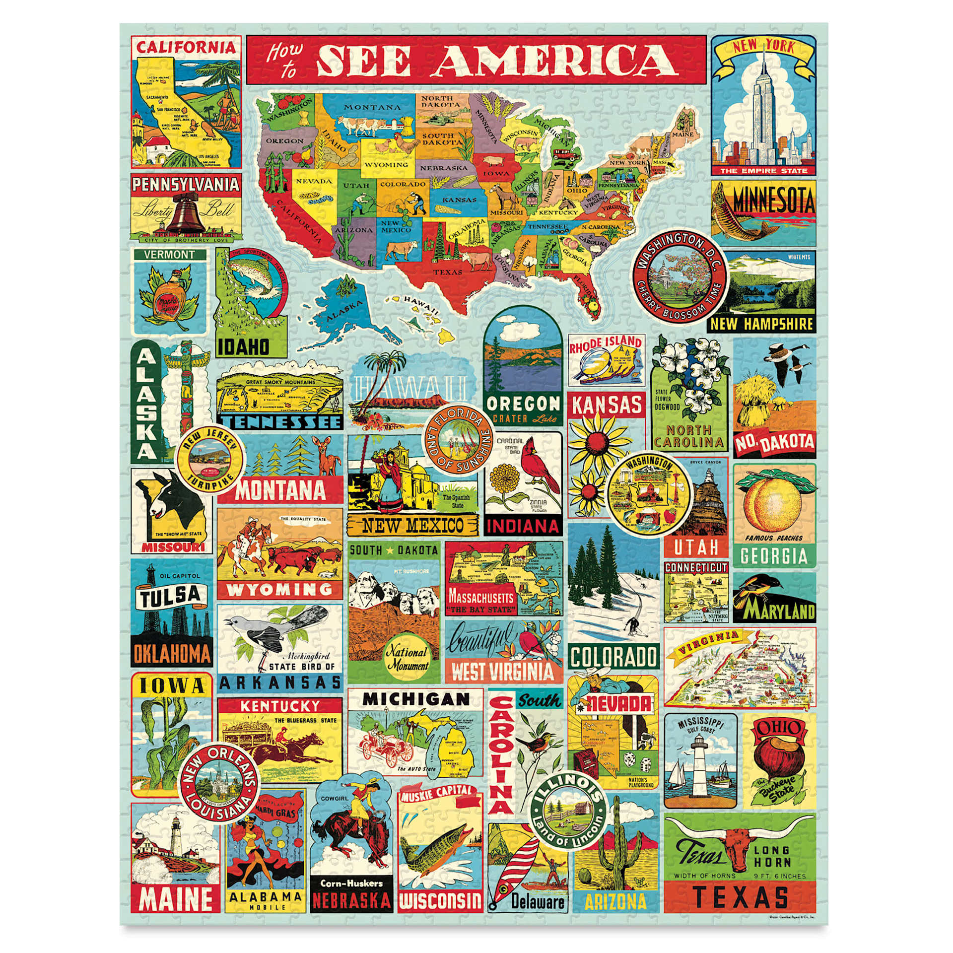Cavallini Vintage See America 1,000 Piece Puzzle completed puzzle