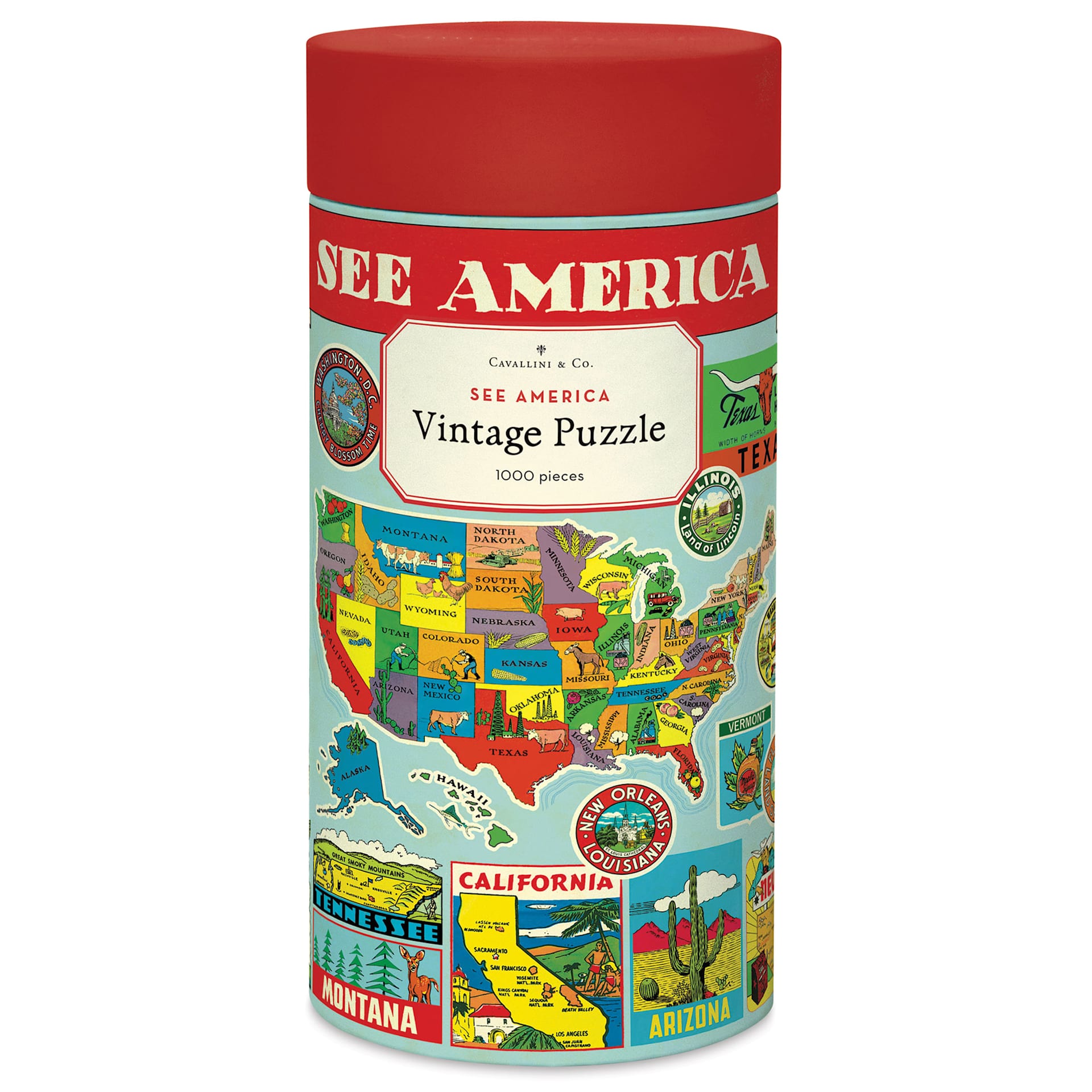 Cavallini Vintage See America 1,000 Piece Puzzle front of packaging