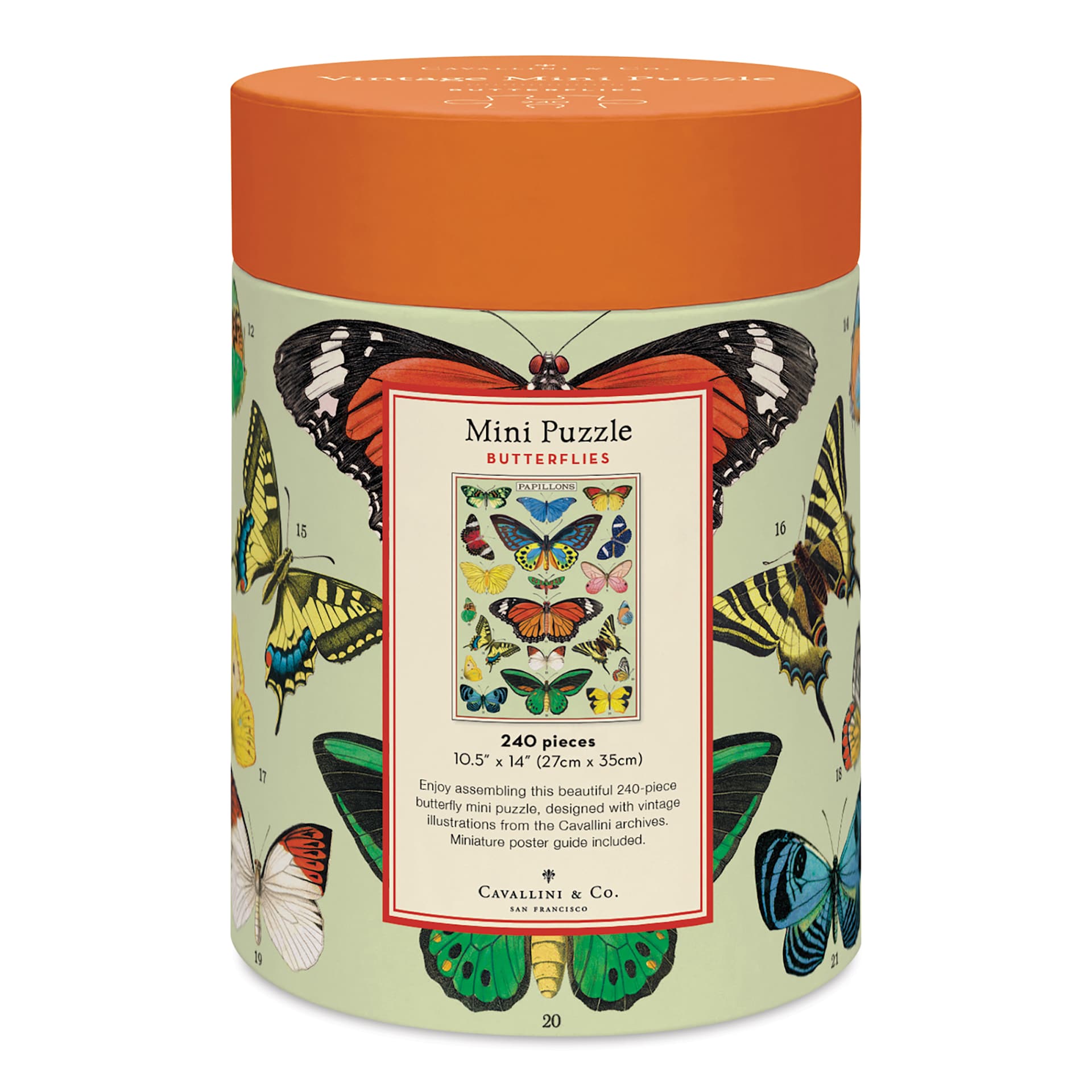 Cavallini Butterflies 240 Piece Mini Puzzle - 10-1/2" x 14", back of packaging