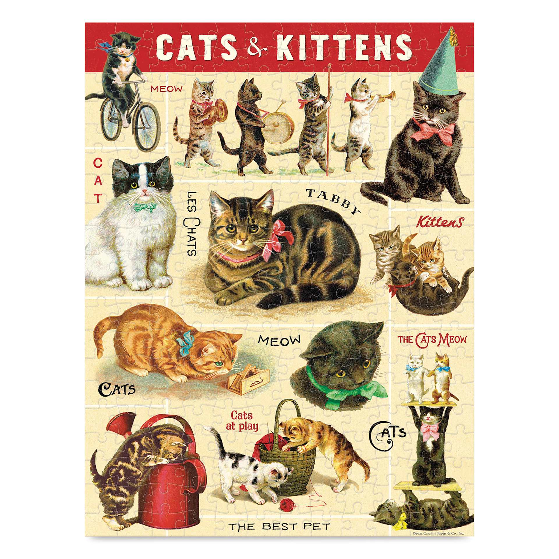 Cavallini Vintage Cats 240-Piece Mini Puzzle - 10-1/2" x 14", finished puzzle
