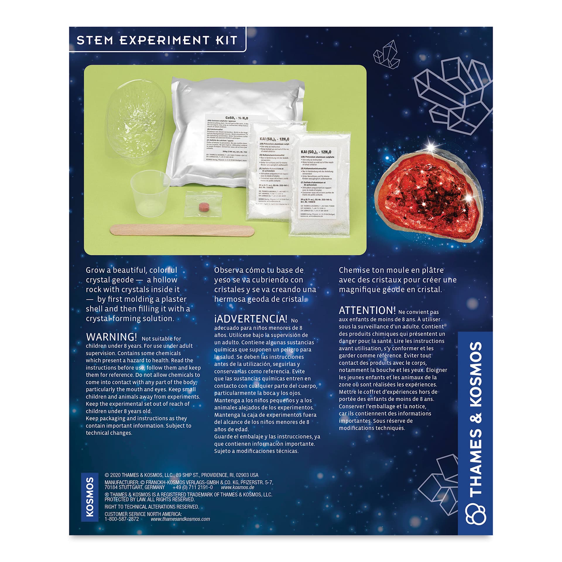 Thames & Kosmos Crystal Geode STEM Experiment Kit (back of box)