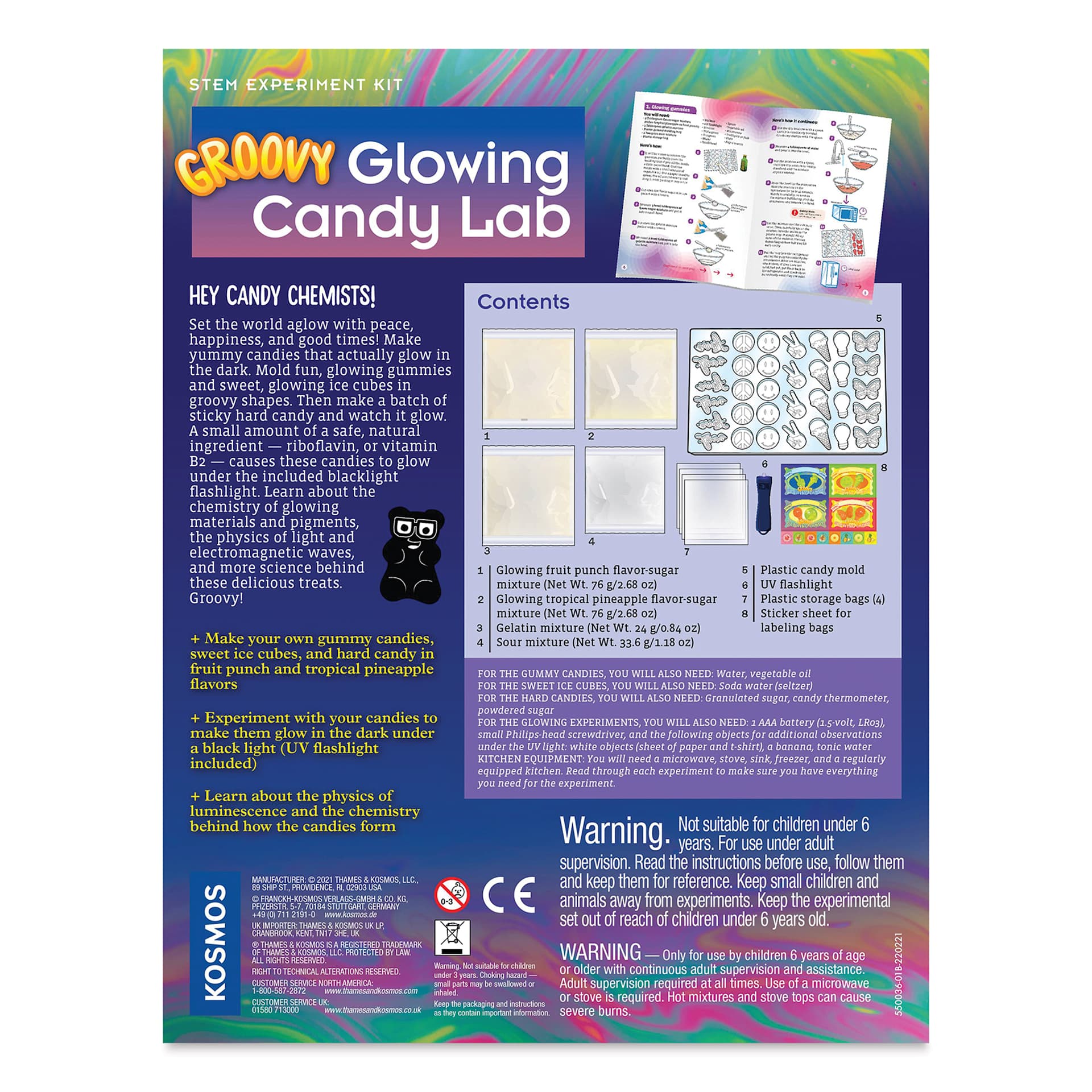Thames & Kosmos Groovy Glowing Candy Lab STEM Experiment Kit (back of kit)