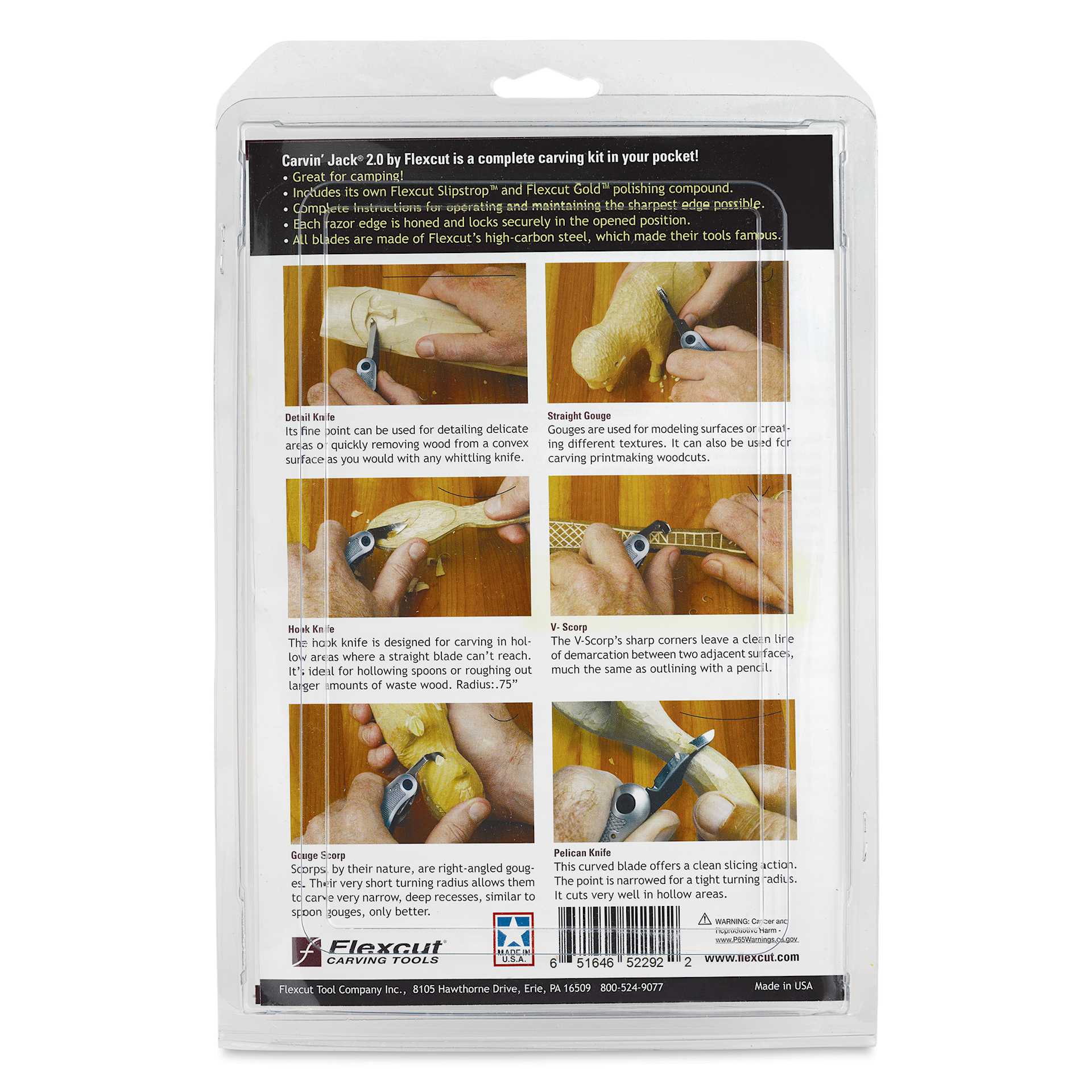 Flexcut Carvin' Jack 2.0 Folding Knife - Left-Handed - back of packaging