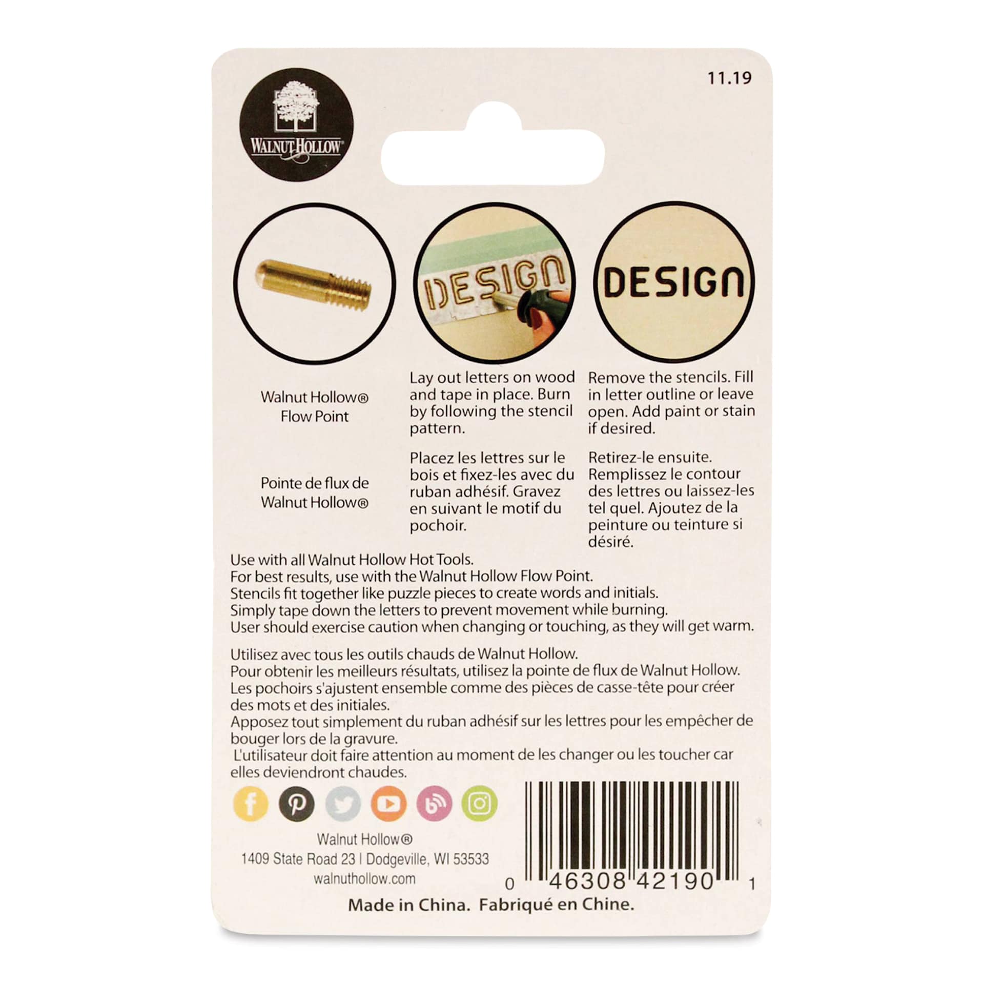 Walnut Hollow Creative Woodburner Alphabet Stencil Set - back of packaging