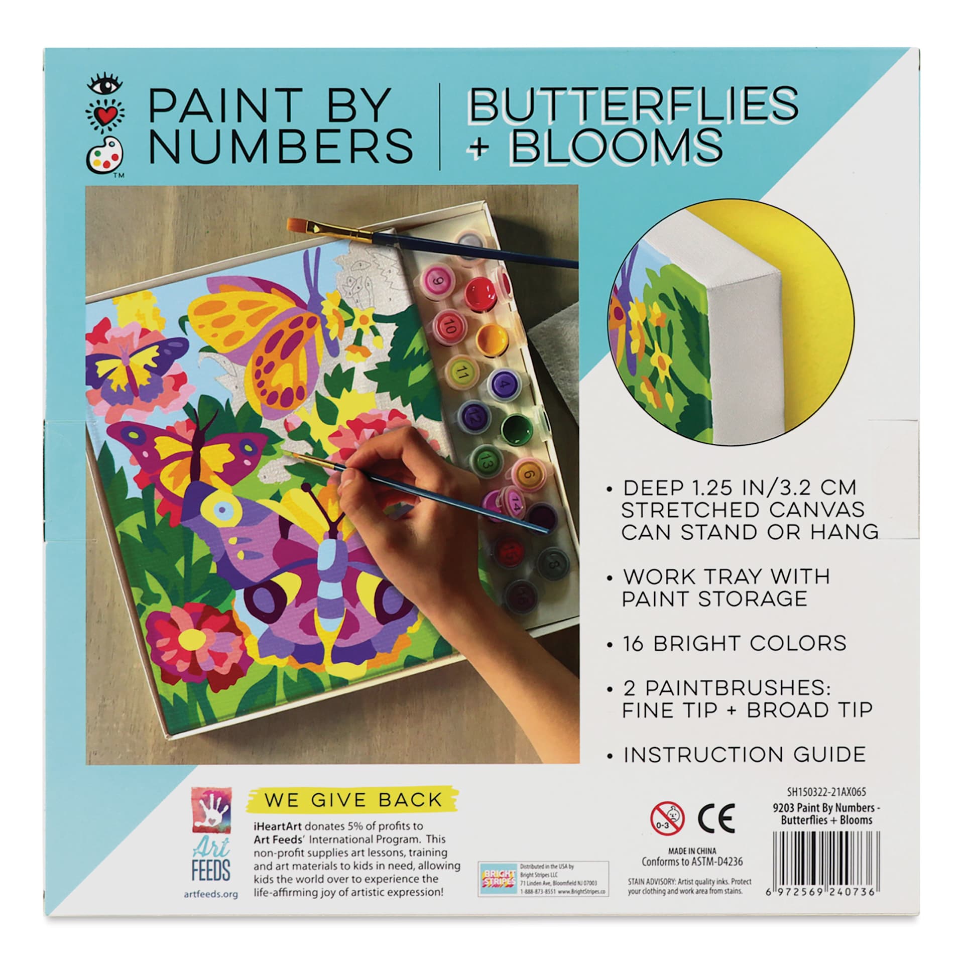Bright Stripes iHeartArt Paint By Number Kit - Butterflies and Blooms, back of packaging