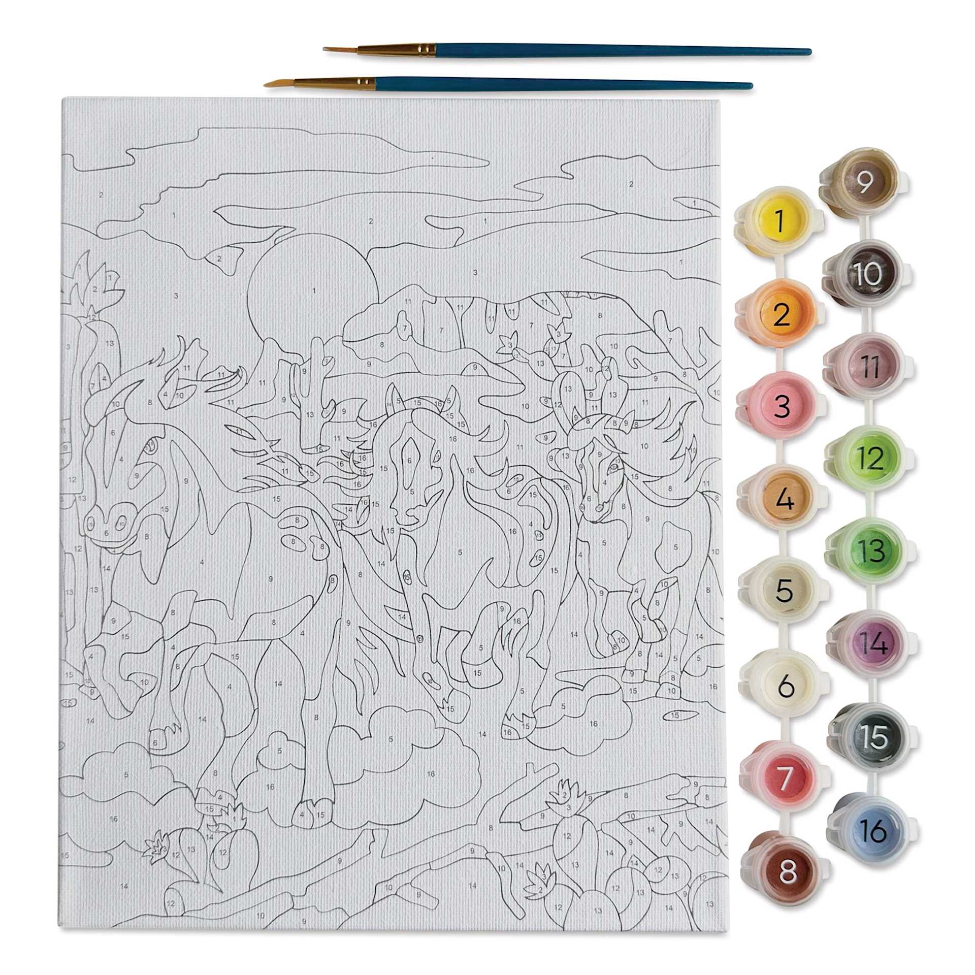Bright Stripes iHeartArt Paint By Number Kit - Wild Horses, kit contents