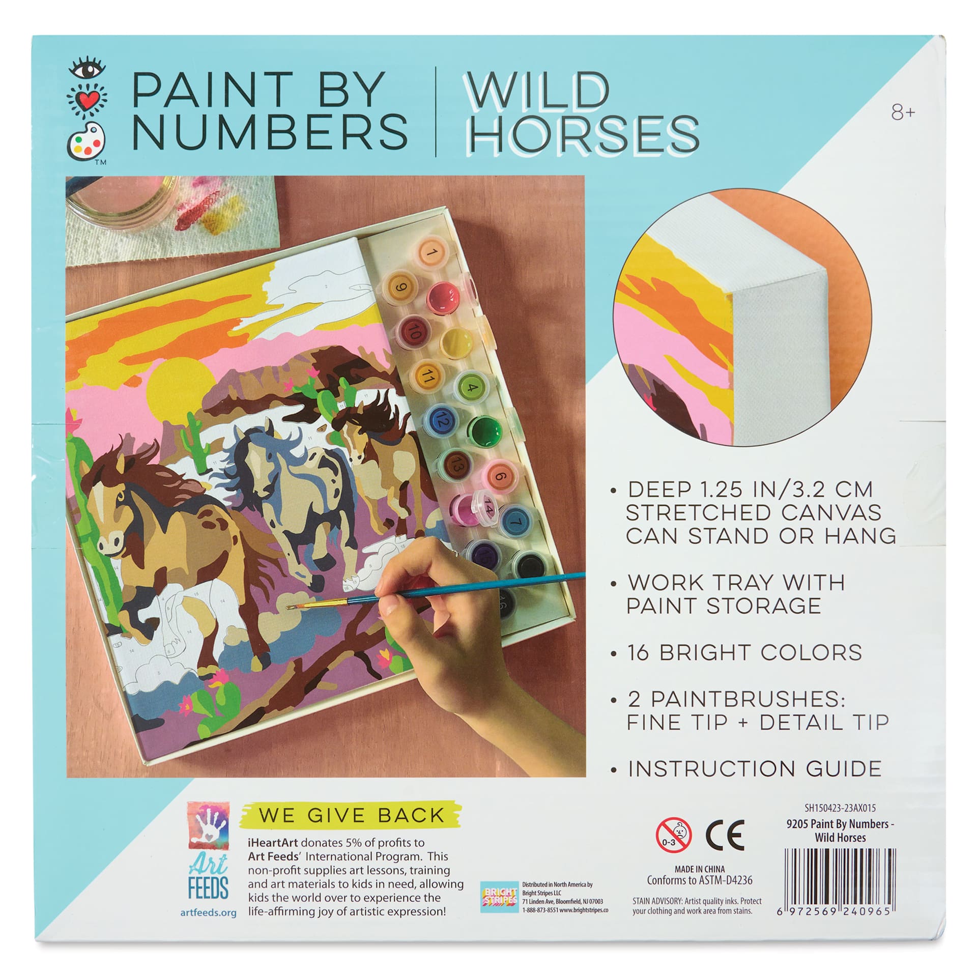 Bright Stripes iHeartArt Paint By Number Kit - Wild Horses, back of packaging