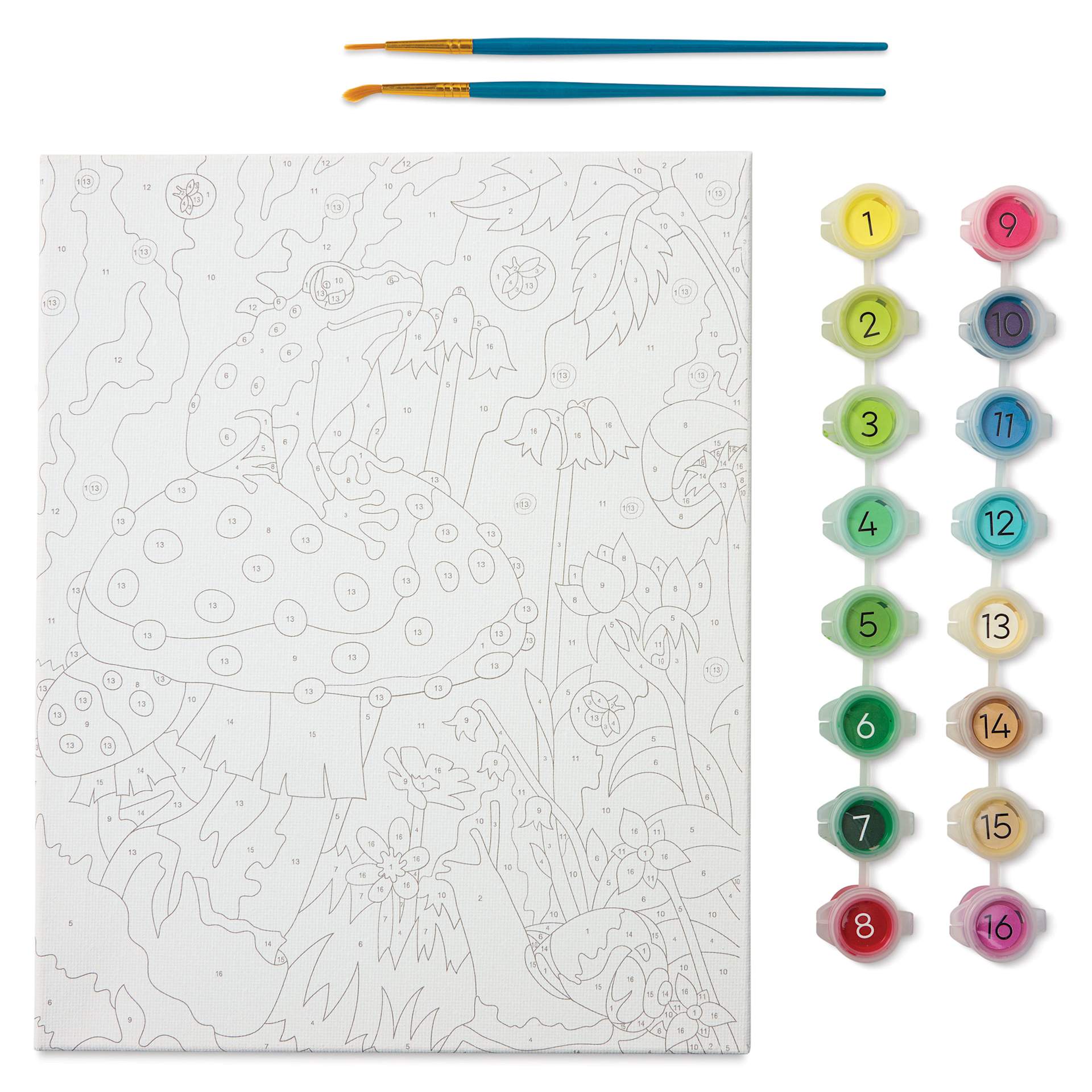 Bright Stripes iHeartArt Paint By Number Kit - Frog and Mushroom, kit contents