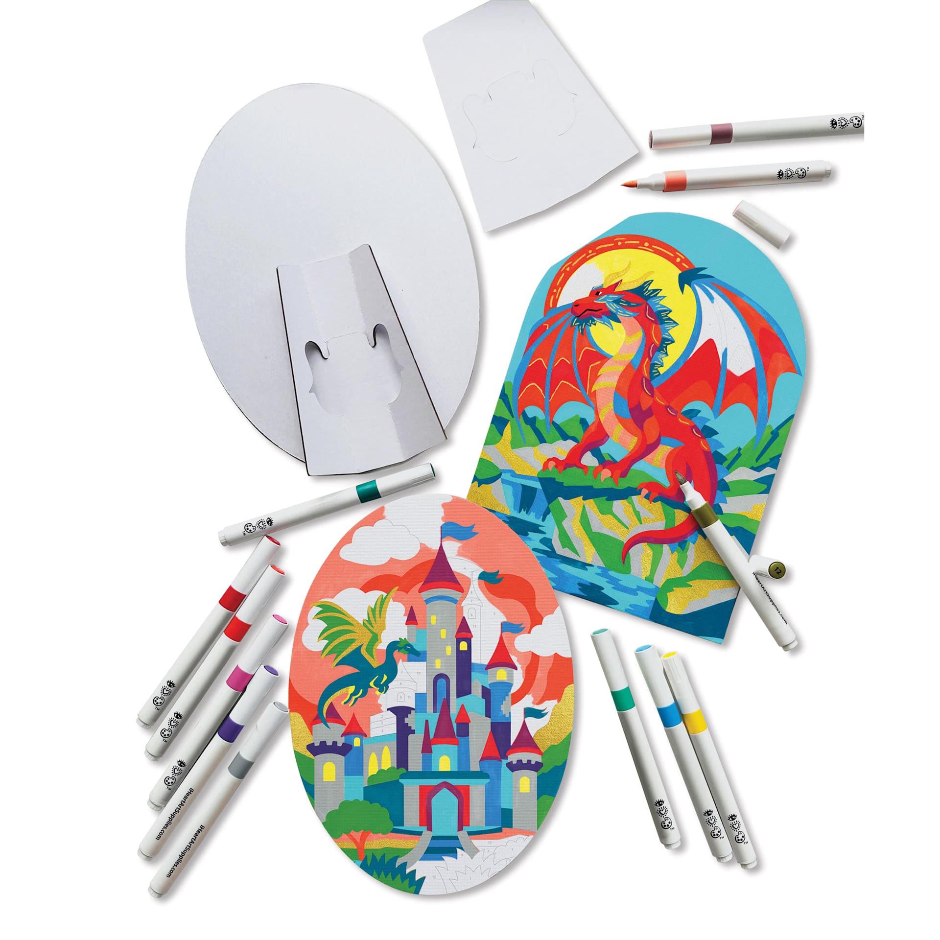 Bright Stripes iHeartArt Marker By Number Fierce Dragons Kit, contents
