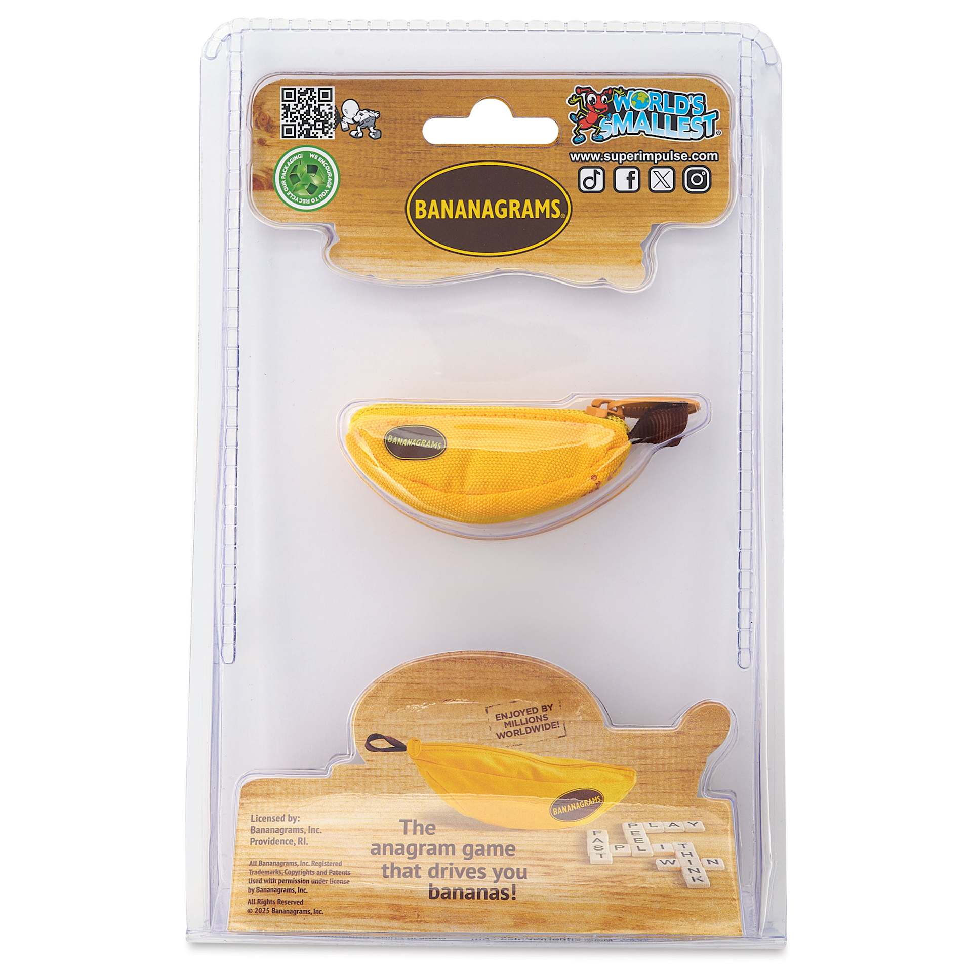 Super Impulse World's Smallest Bananagrams Game, back of packaging