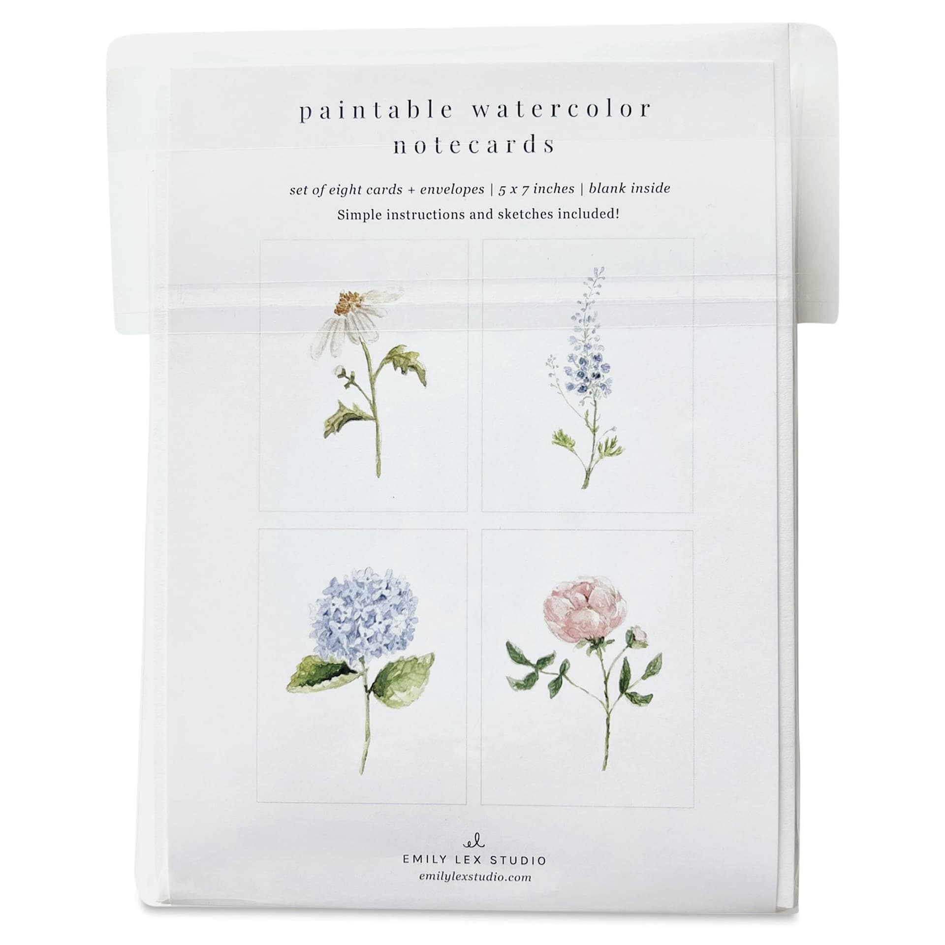 Emily Lex Studio Garden Flowers Paintable Notecards - 5' x 7", Pkg of 8
