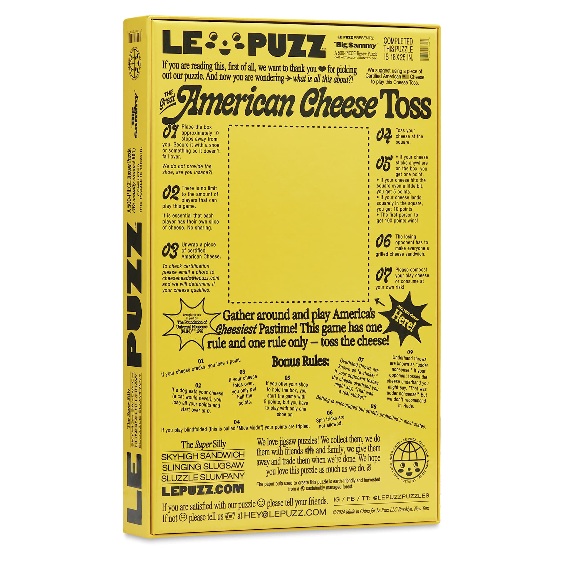 Le Puzz Big Sammy 500-Piece Puzzle - 18" x 25", back of packaging