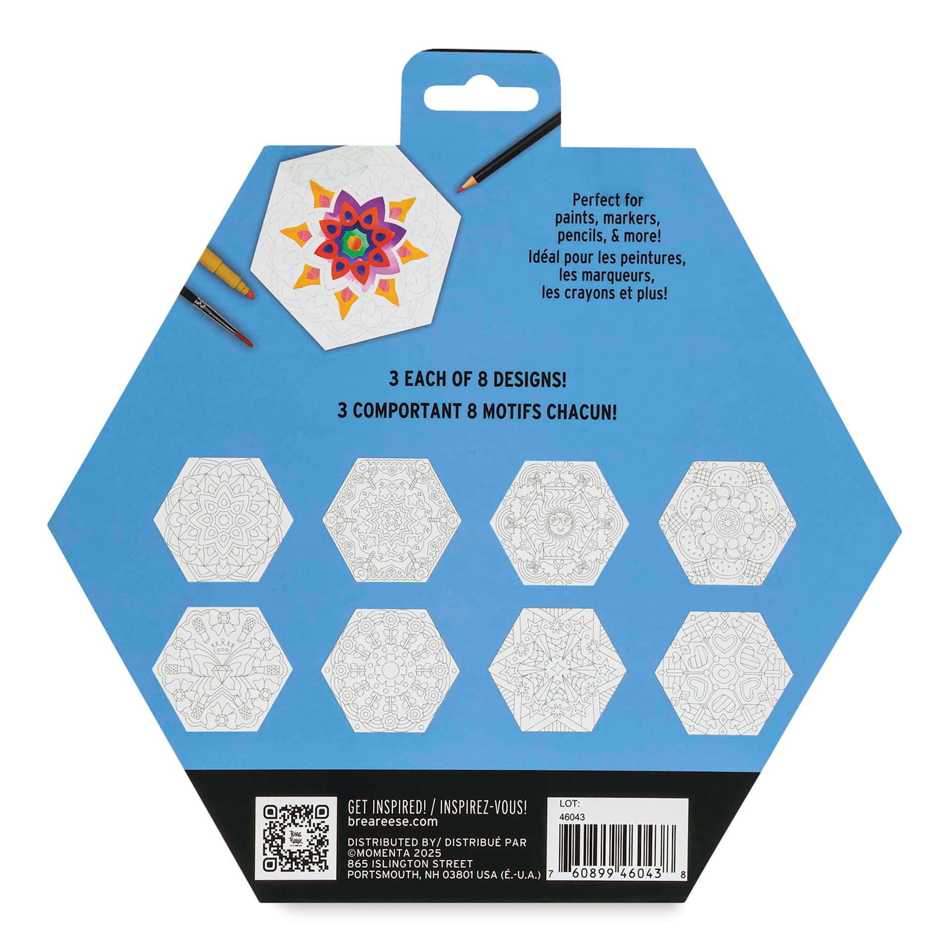 Brea Reese Vivid Mixed Media Coloring Pad - Hex, 8.8" x 9", back of pad