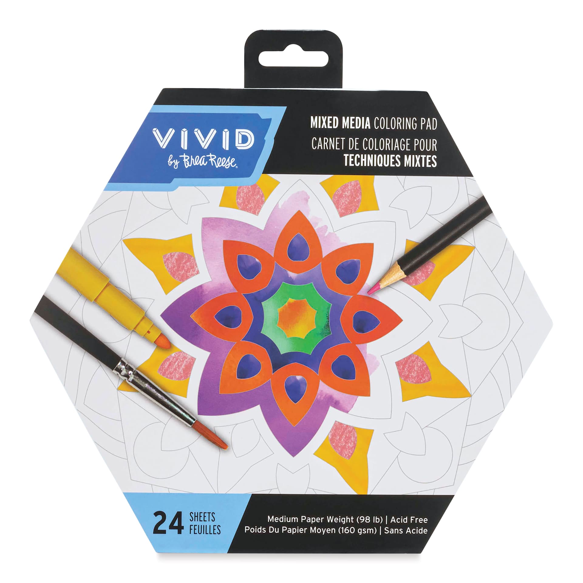 Brea Reese Vivid Mixed Media Coloring Pad - Hex, 8.8" x 9", front of pad
