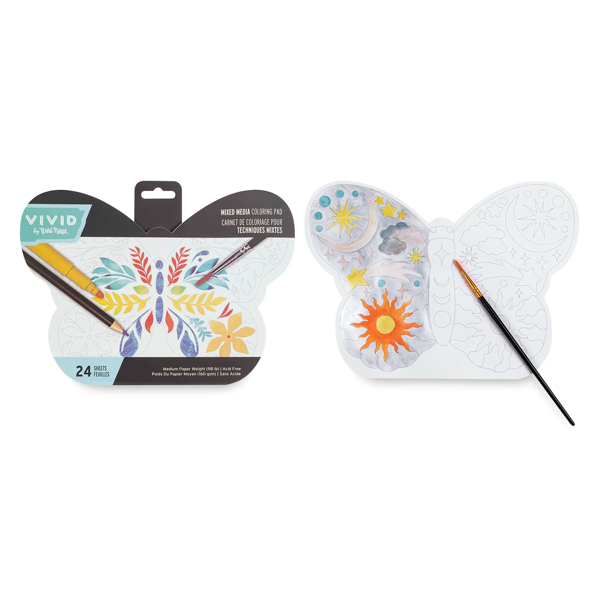 Brea Reese Vivid Mixed Media Coloring Pad - Butterfly, 7.8" x 9.6", celestial page
