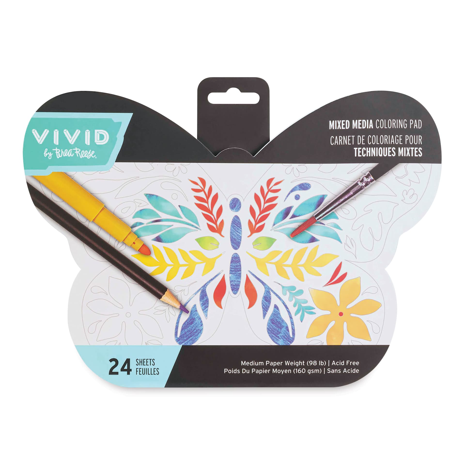 Brea Reese Vivid Mixed Media Coloring Pad - Butterfly, 7.8" x 9.6", front of pad