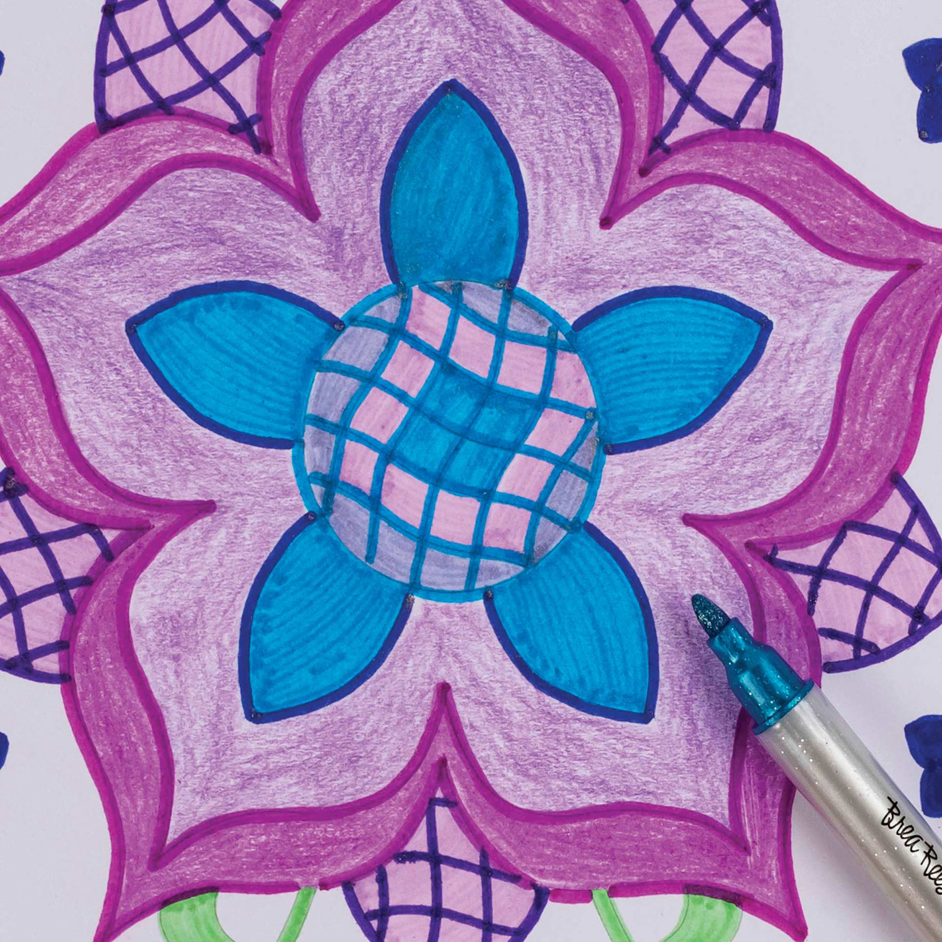 Brea Reese Vivid Mixed Media Coloring Pad - Tile, 9.5" x 9.7", close-up