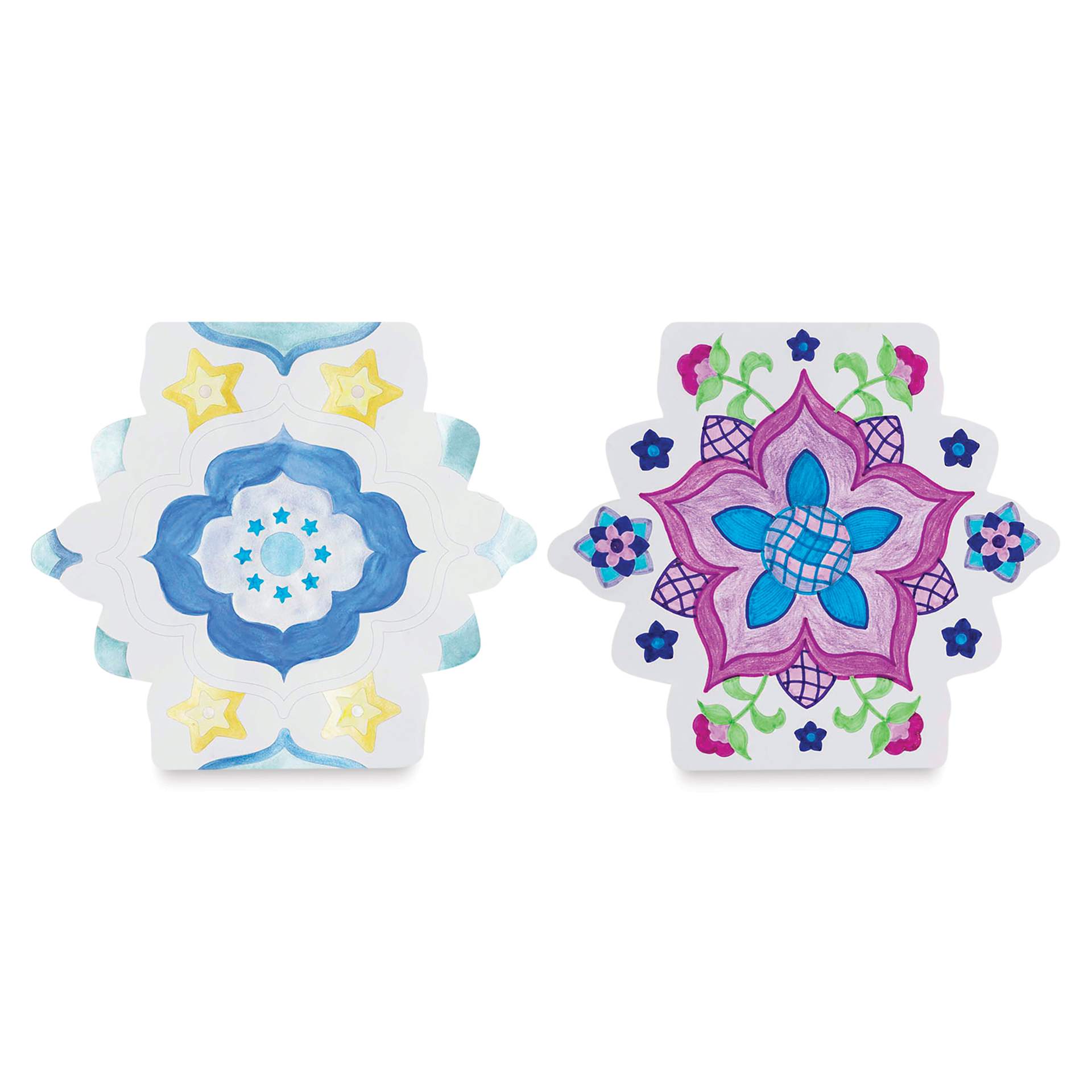 Brea Reese Vivid Mixed Media Coloring Pad - Tile, 9.5" x 9.7", half-finished themed page and finished page
