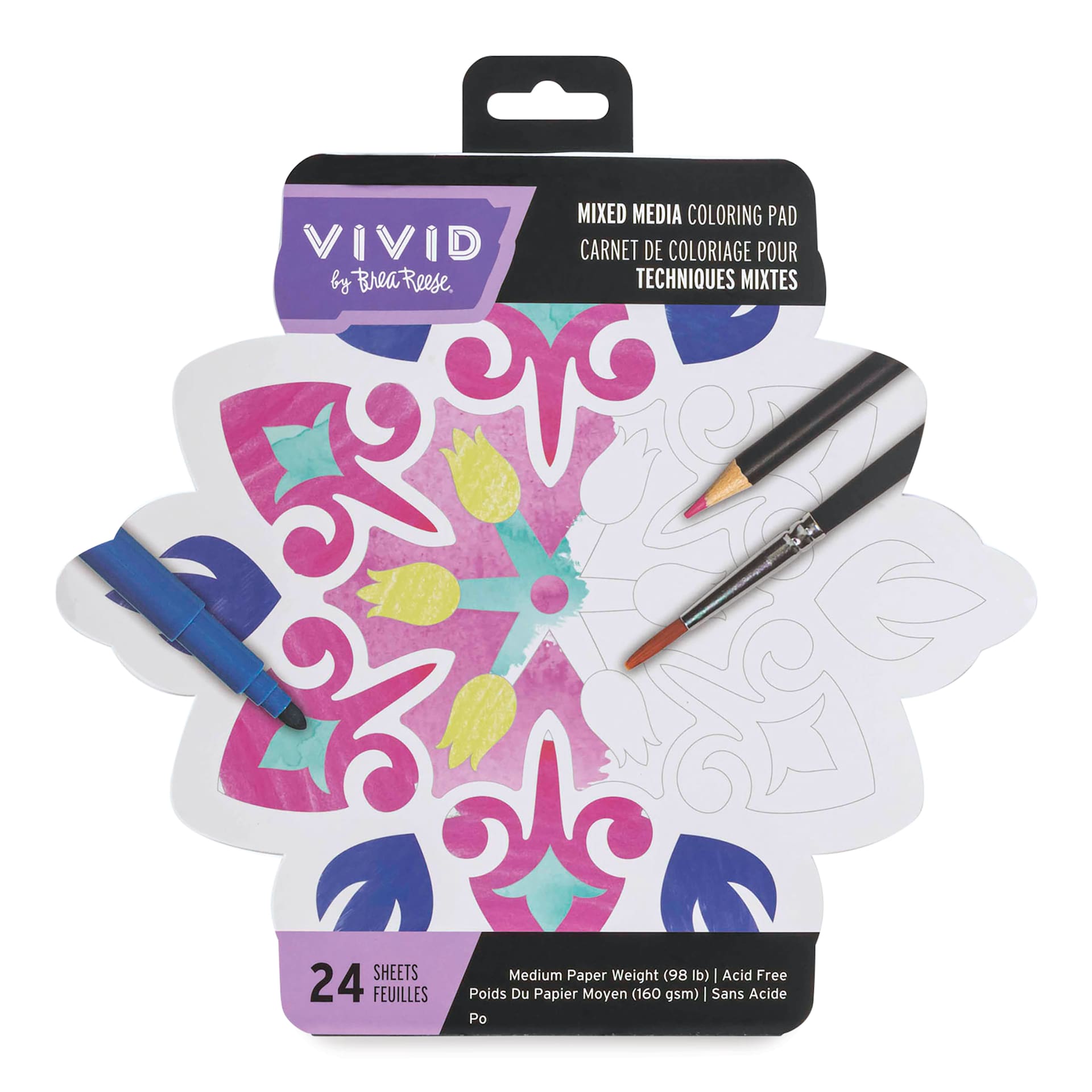 Brea Reese Vivid Mixed Media Coloring Pad - Tile, 9.5" x 9.7", front of pad