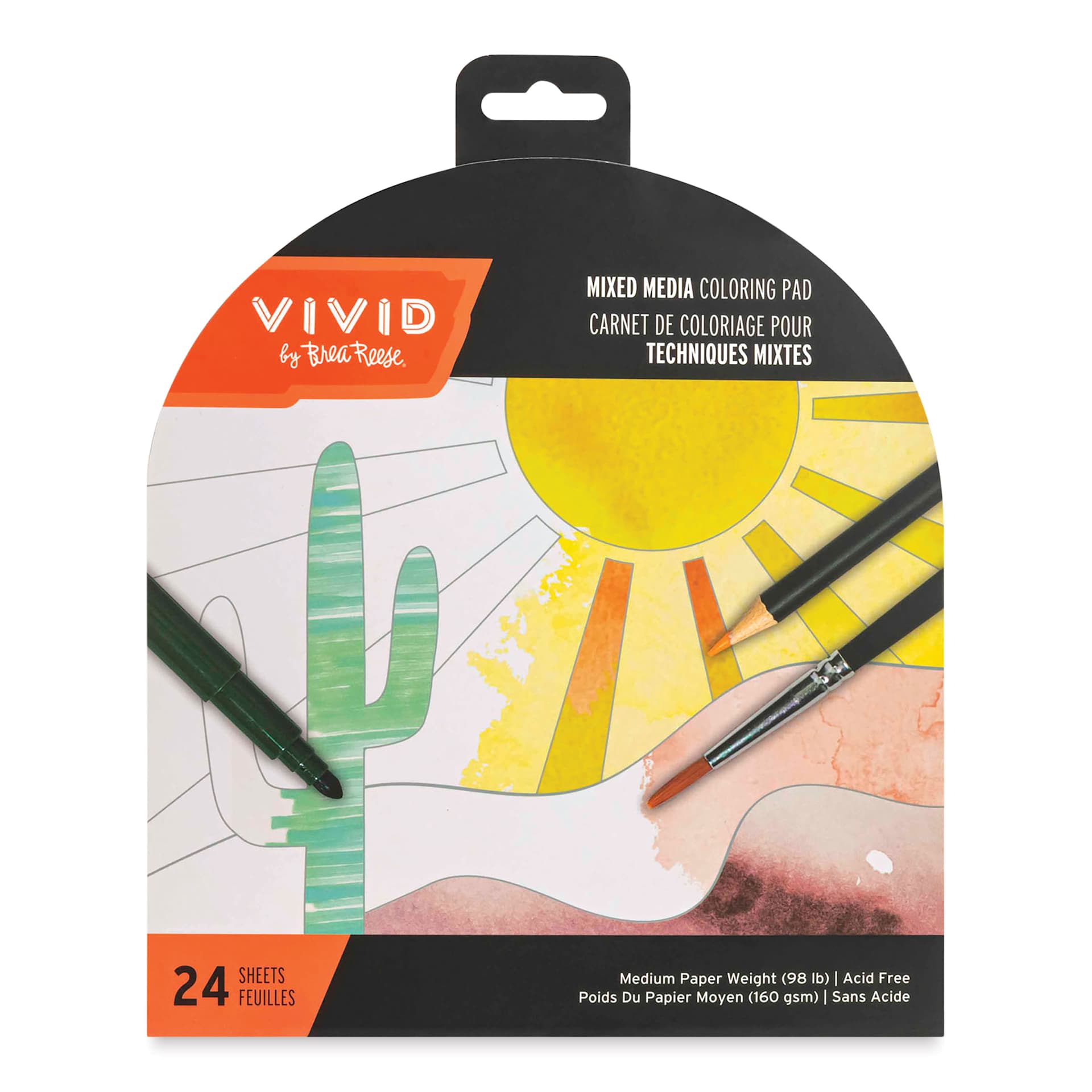 Brea Reese Vivid Mixed Media Coloring Pad - Boho, 7.6" x 9.4", front of pad