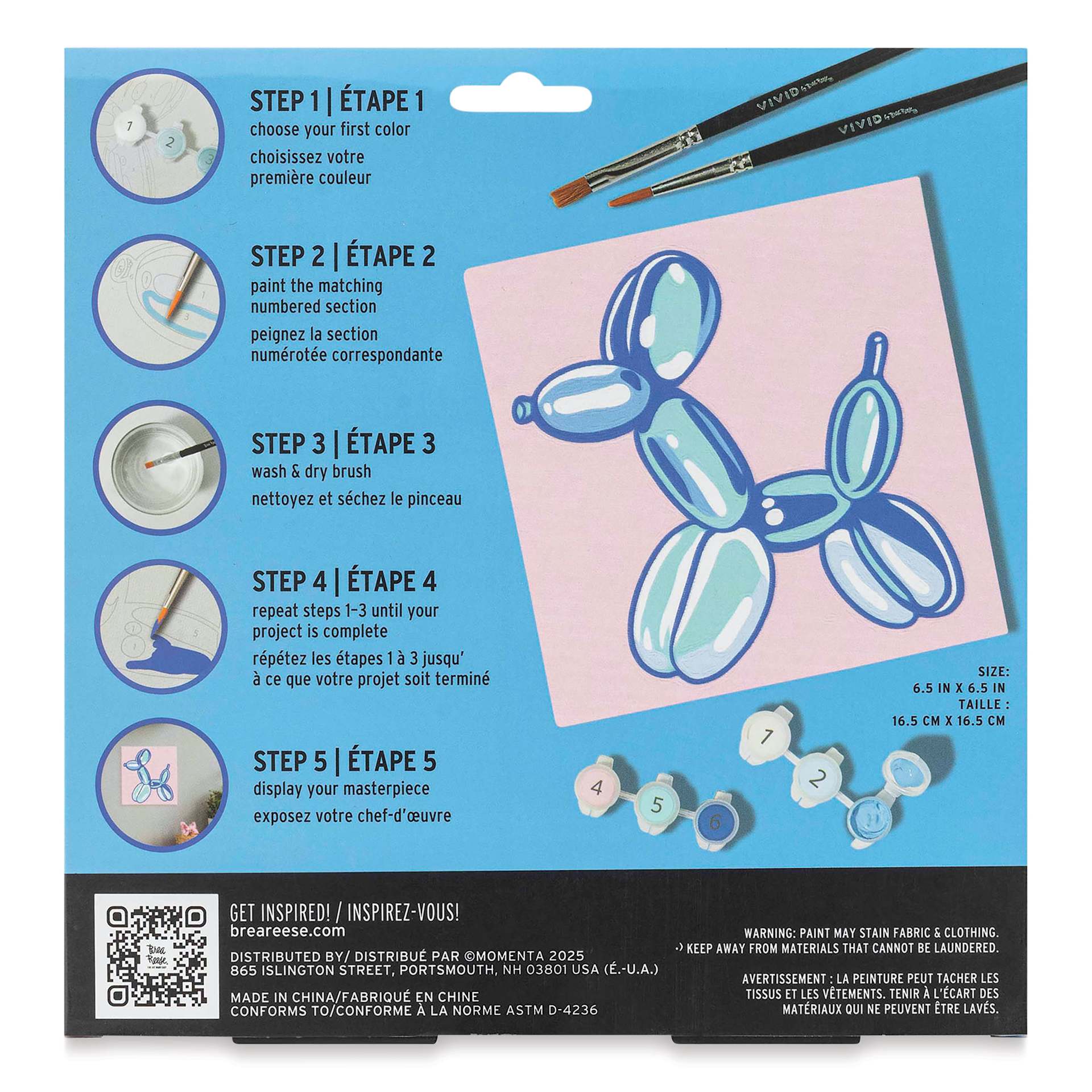 Brea Reese Vivid Mini Paint-by-Number Kit - Balloon Dog, back of packaging