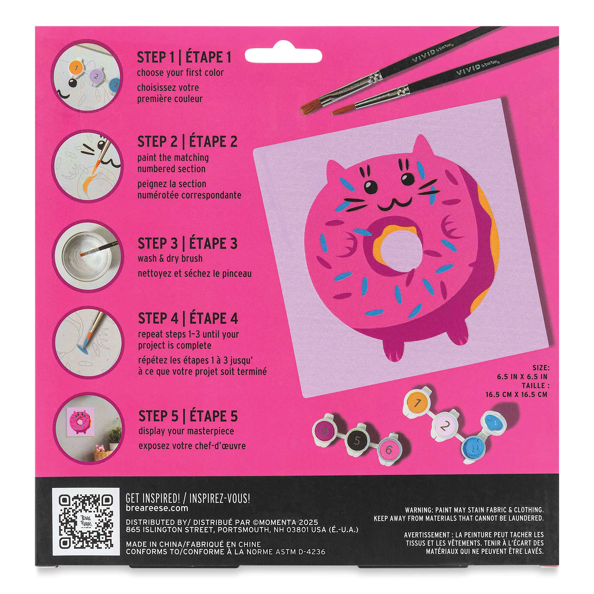 Brea Reese Vivid Mini Paint-by-Number Kit - Cat Donut, back of packaging