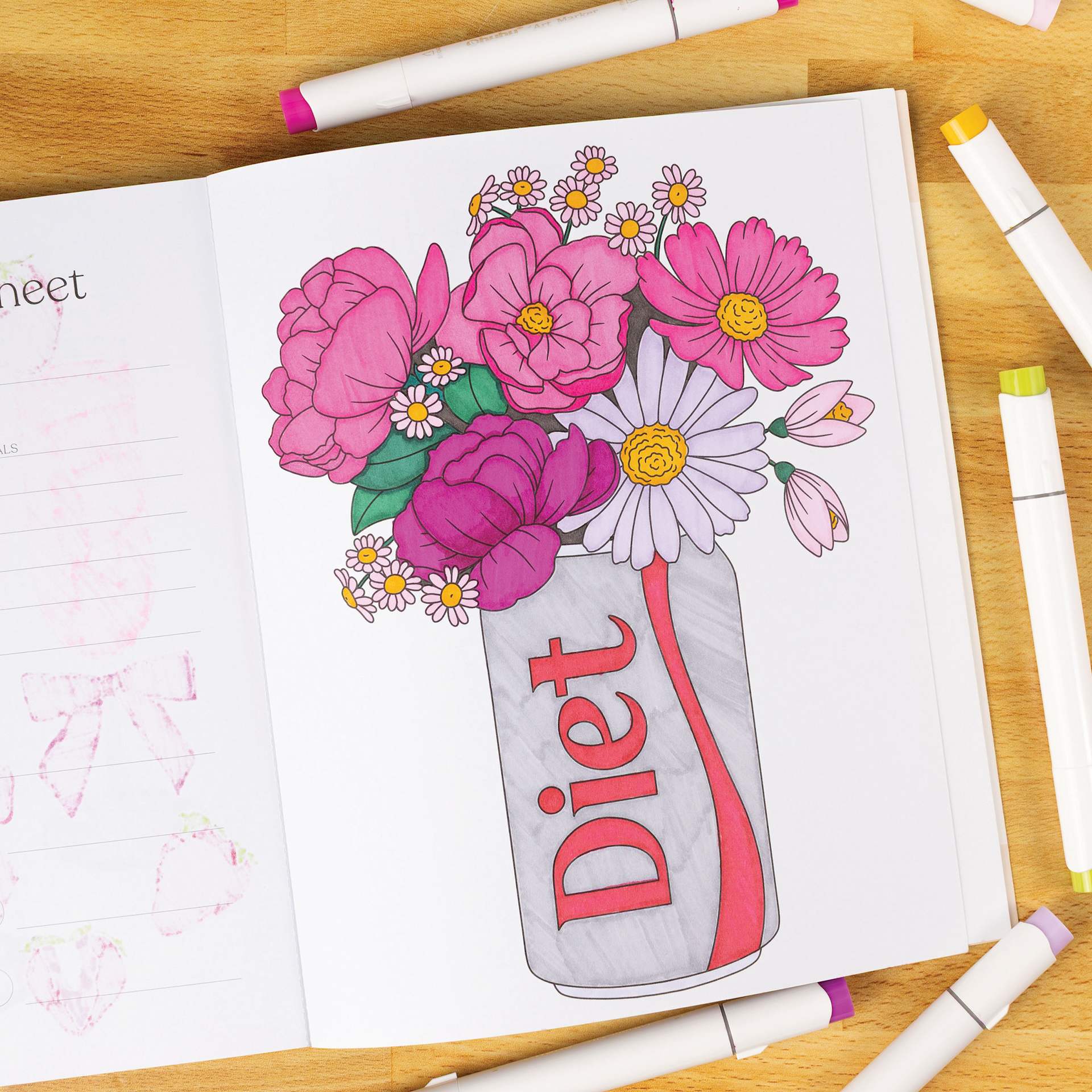Elyse Breanne Put a Bow On It Coloring Book, Diet Coke can as a vase