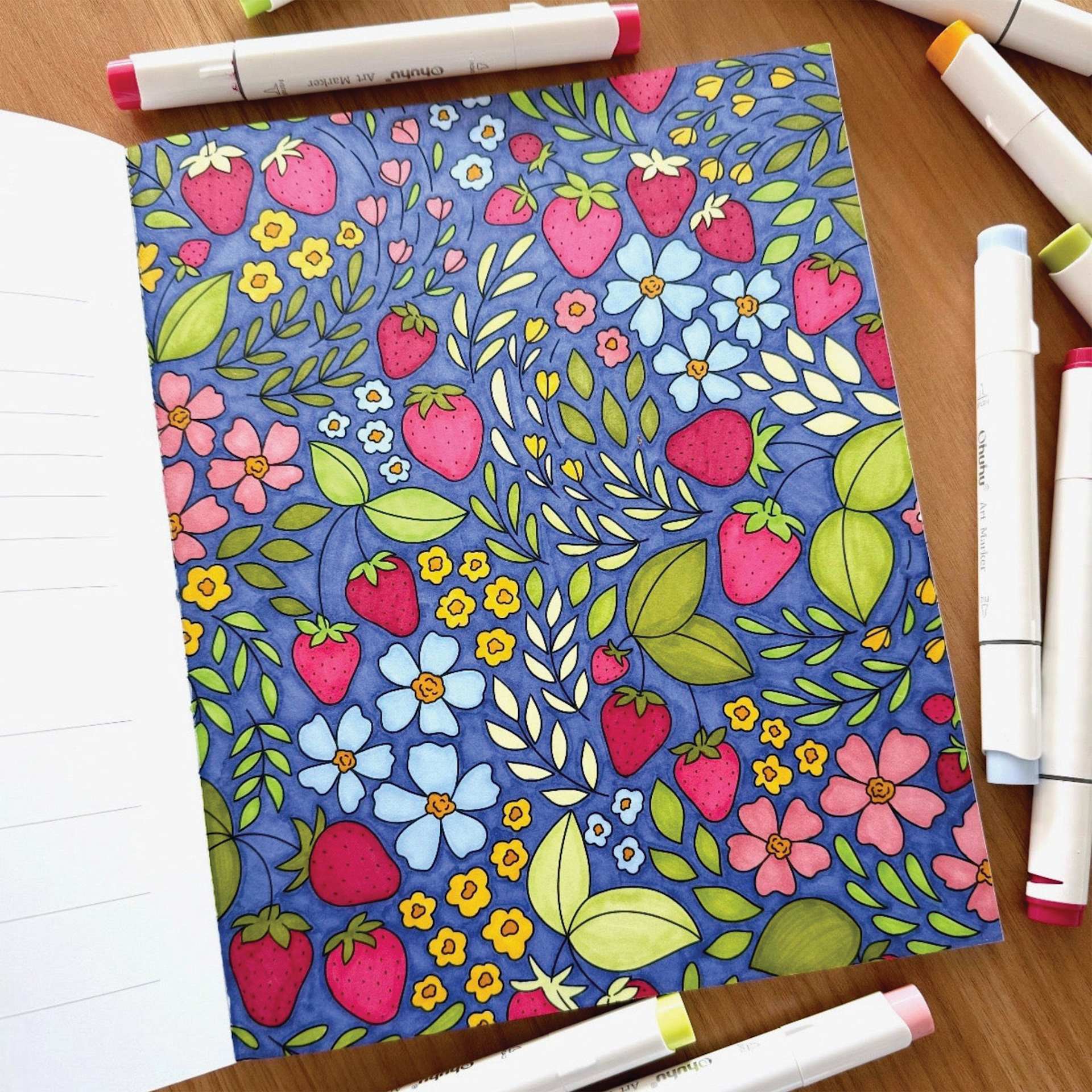 Elyse Breanne Farmer’s Market Coloring Book, flowers and strawberries