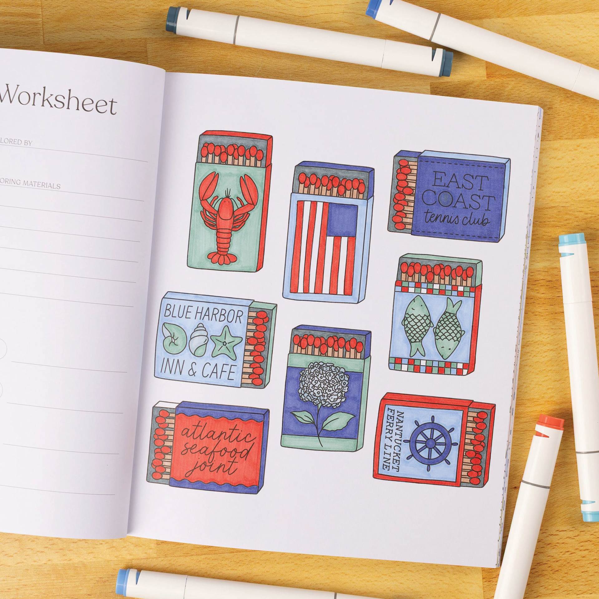 Elyse Breanne Coastal Americana Coloring Book, match boxes