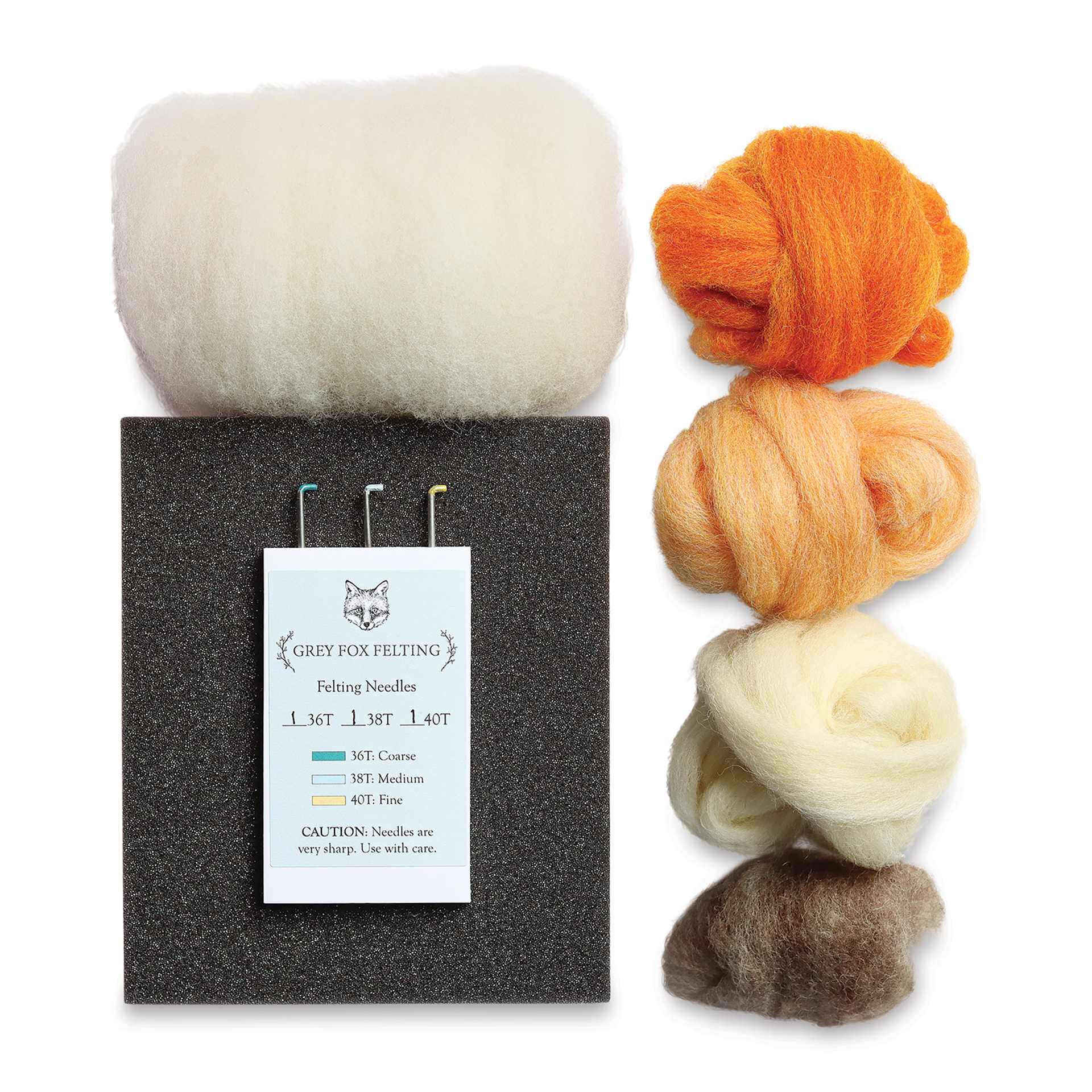 Grey Fox Felting Needle Felting Project Kit - Pumpkin (Kit contents)