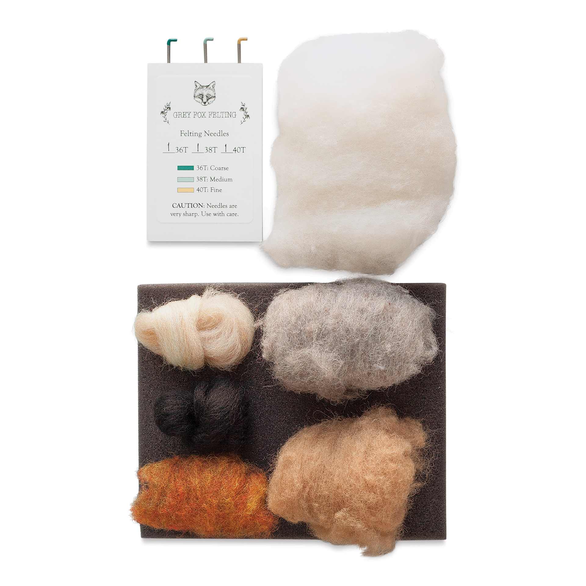 Grey Fox Felting Needle Felting Project Kit - Barn Owl (Kit contents)