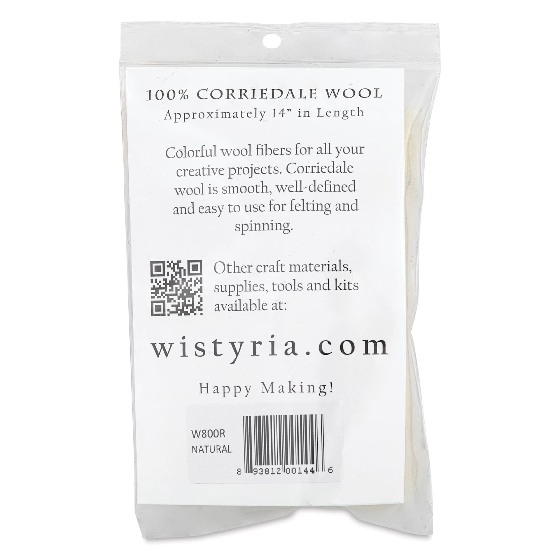 Wistyria Editions 100% Wool Roving - Natural, 14" - back of packaging