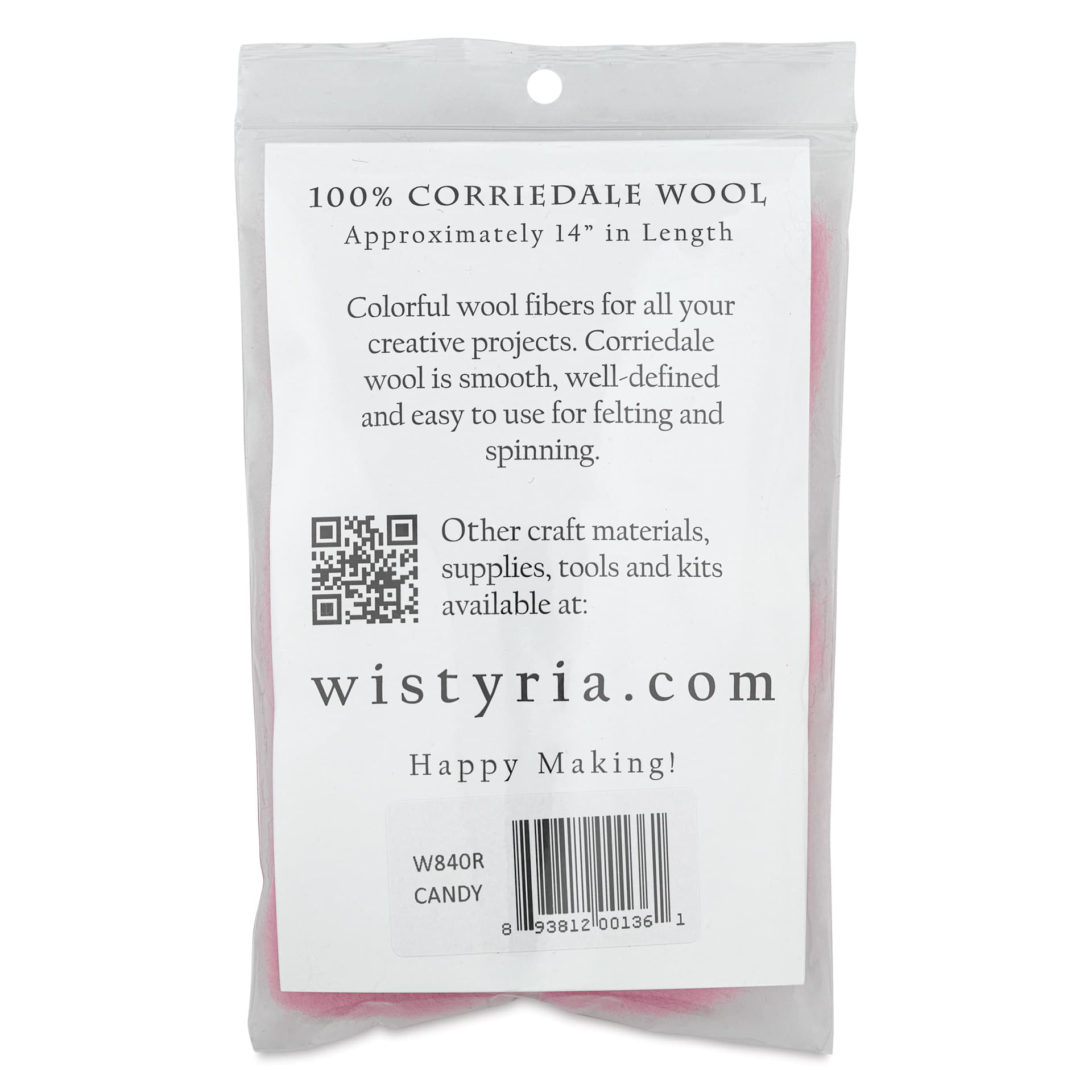 Wistyria Editions 100% Wool Roving - Candy, 14" - back up