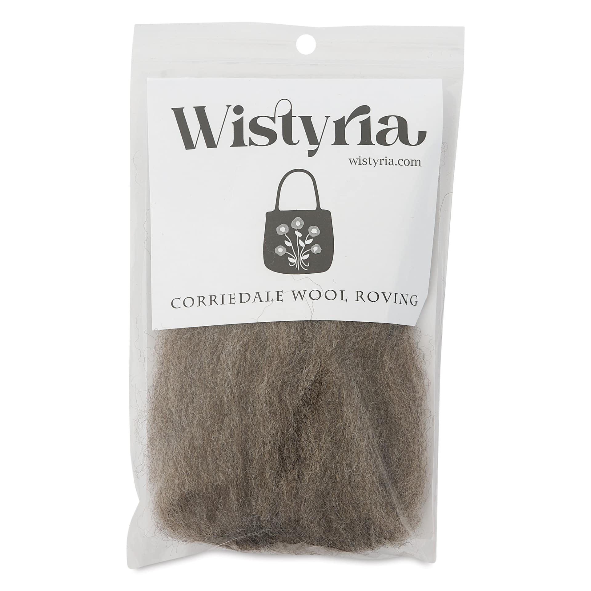 Wistyria Editions 100% Wool Roving - Medium Grey, 14" front of packaging