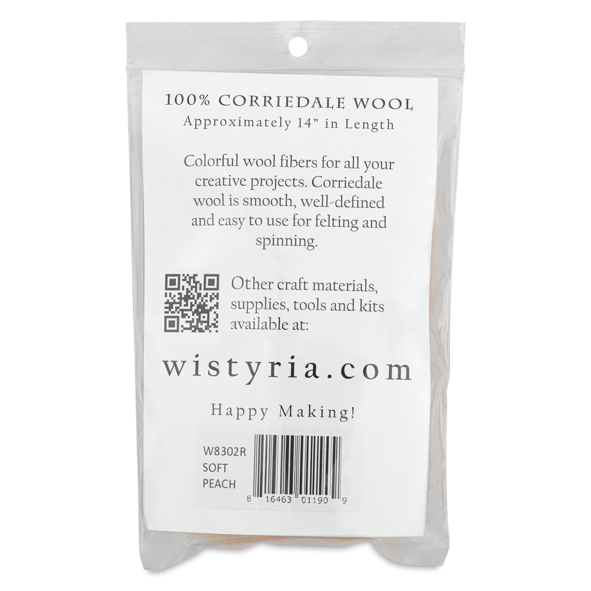 Wistyria Editions 100% Wool Roving - Soft Peach, 14" - back of packaging