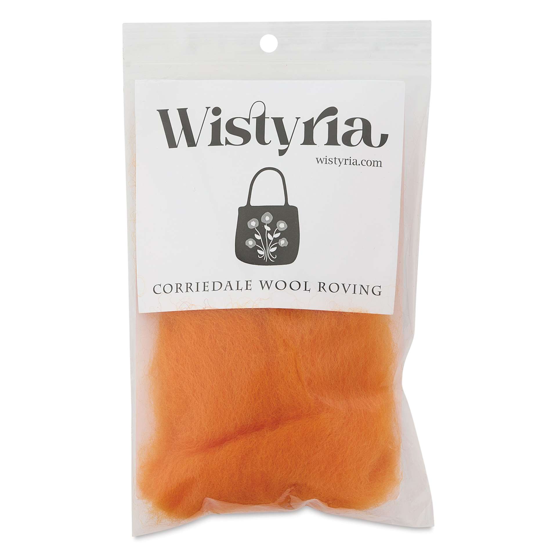 Wistyria Editions 100% Wool Roving - Tangerine, 14" front of packaging