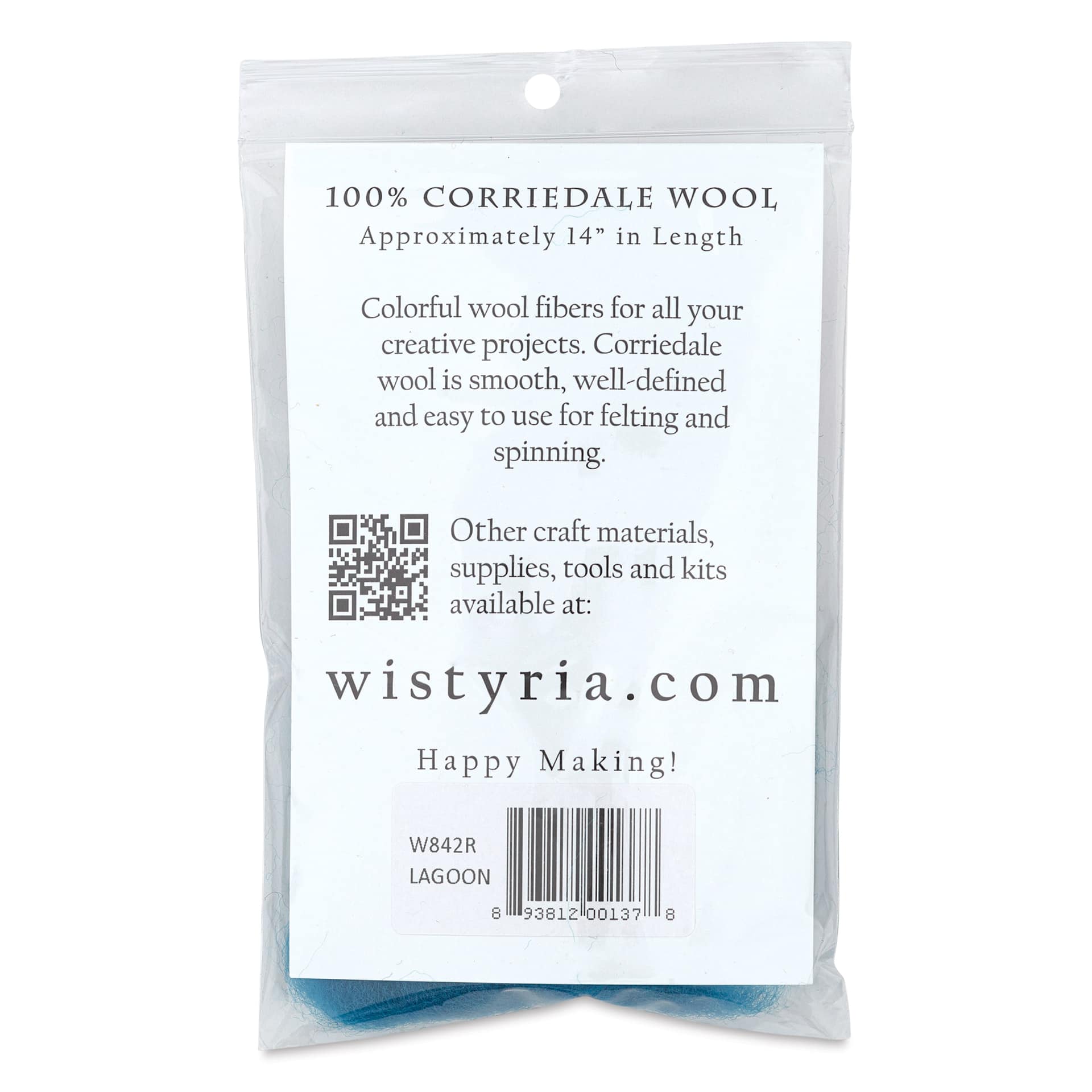 Wistyria Editions 100% Wool Roving - Lagoon, 14" - front of packaging
