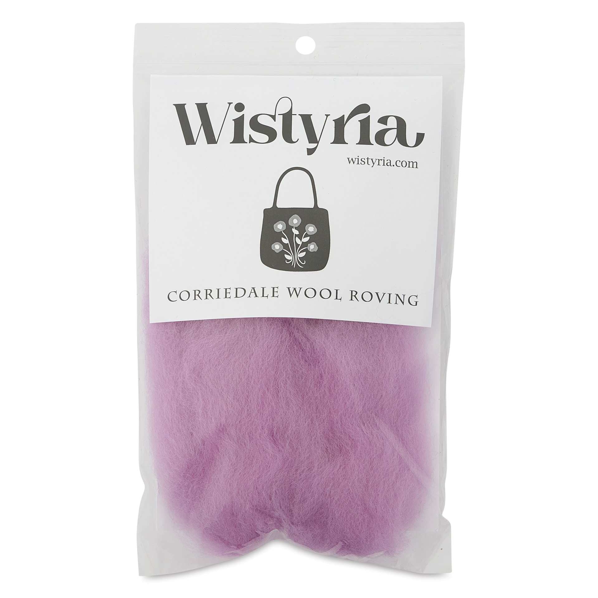 Wistyria Editions 100% Wool Roving - Light Lilac, 14" front of packaging