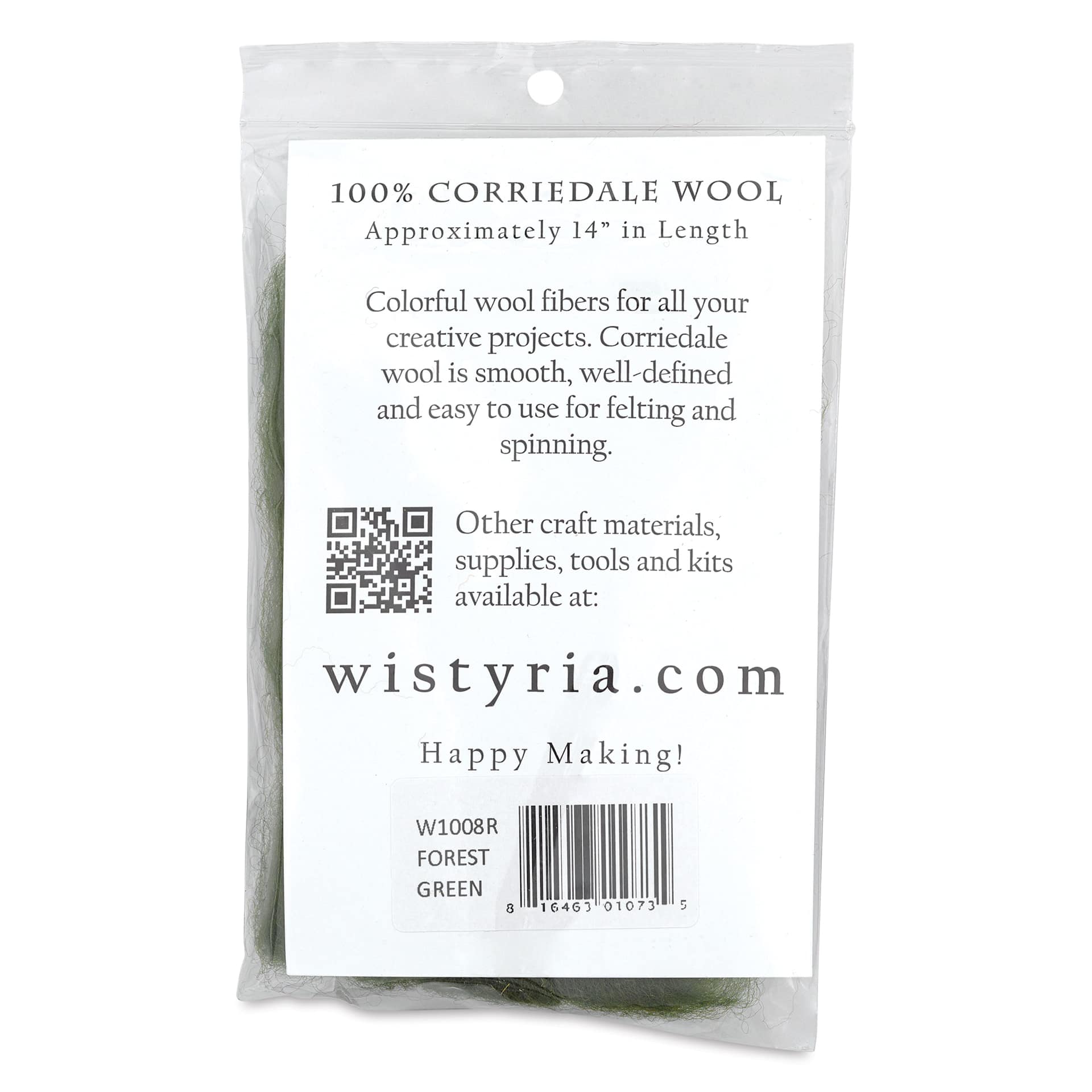 Wistyria Editions 100% Wool Roving - Forest Green, 14" - back-up